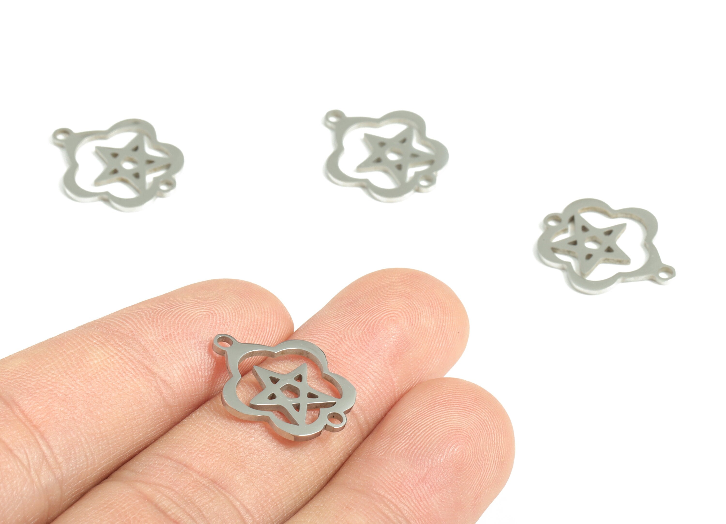 Stainless Steel Flower Star Connector - Stainless Steel Flower Star Earrings Charms - Jewelry Making Supplies - 19.11x15.59x0.98mm - SS1204 - DOMEDBAZAAR