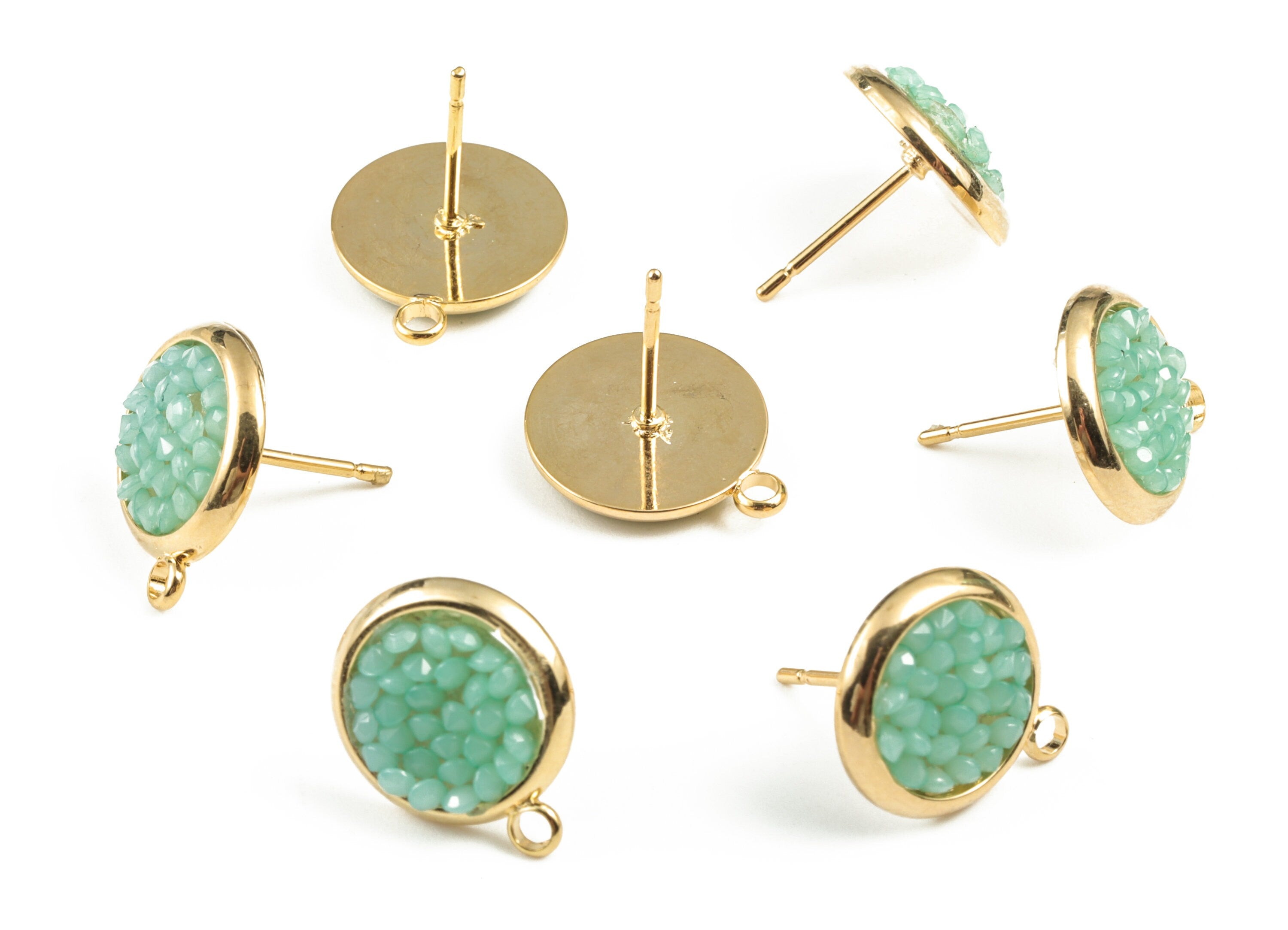 Brass Round Earring Stud With Acrylic - Gold Circle Earring Stud - 18K Real Gold Plated - 316 Stainless Steel - 15.42x12.95x2.46mm - RGP2797 - DOMEDBAZAAR