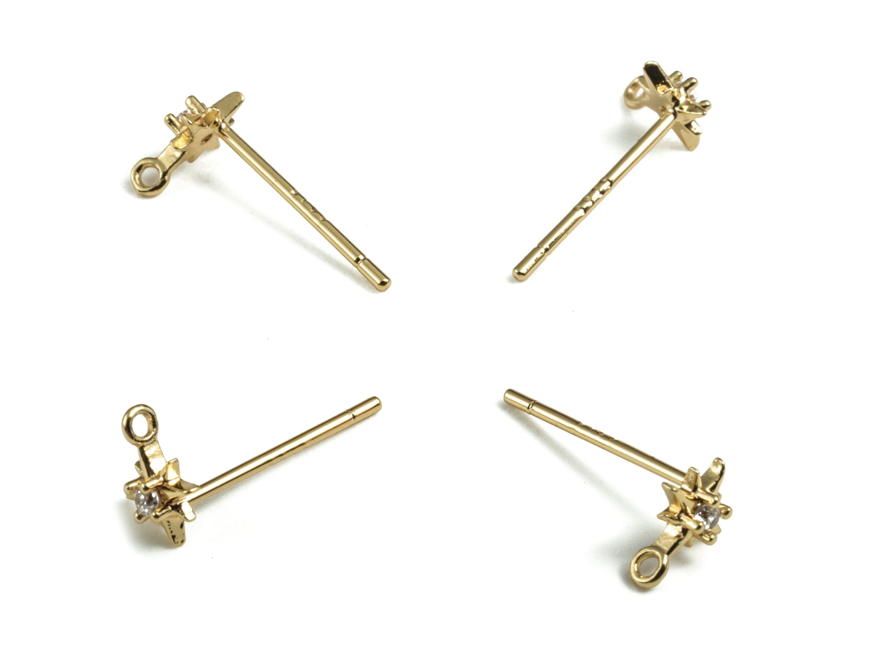 Brass Stars Earring Stud With Zircon - Gold Stars Earring Stud - 18K Real Gold Plated - 316 Stainless Steel - 6.51x5.12x1.99mm - RGP2792 - DOMEDBAZAAR