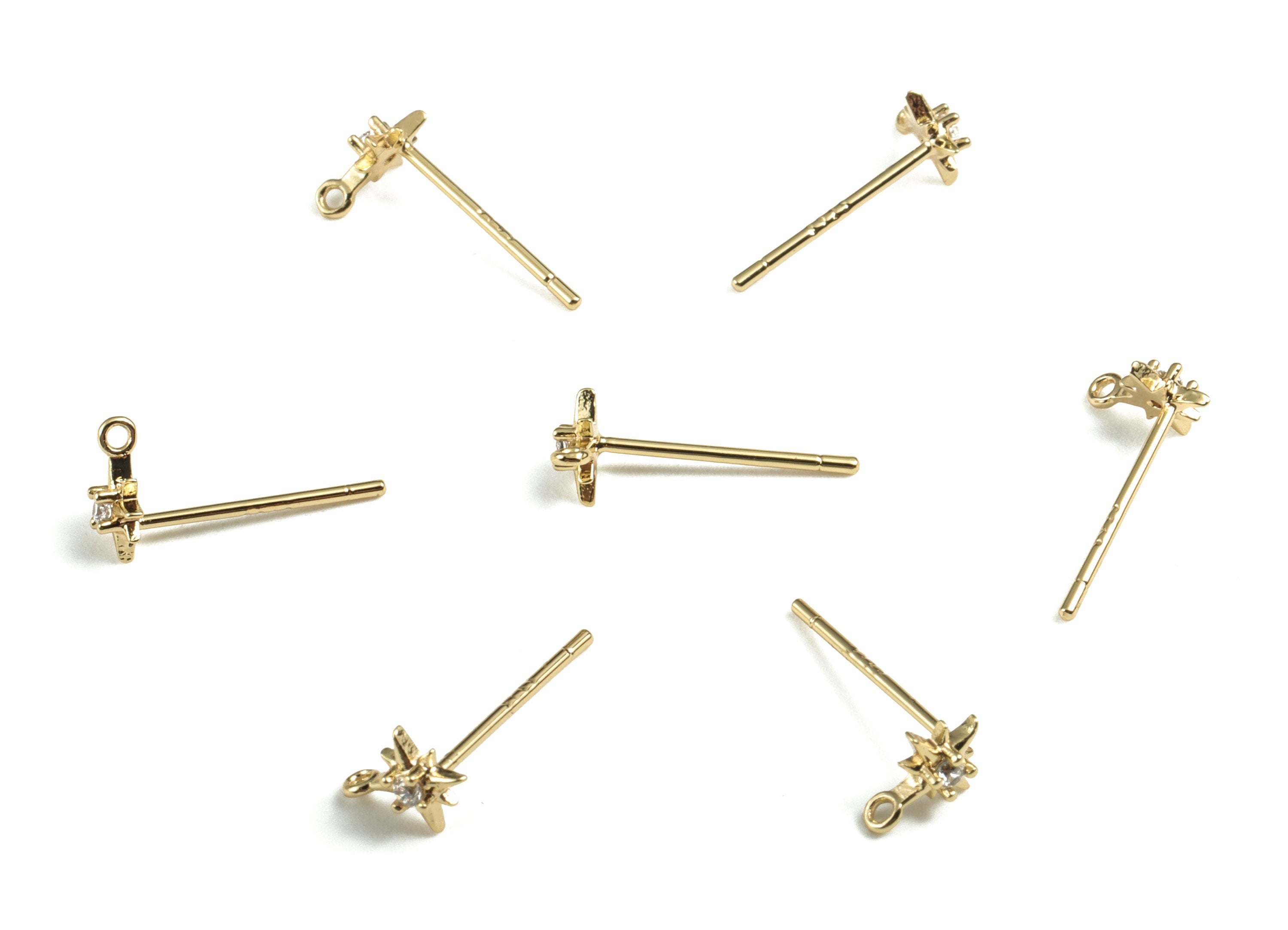 Brass Stars Earring Stud With Zircon - Gold Stars Earring Stud - 18K Real Gold Plated - 316 Stainless Steel - 6.51x5.12x1.99mm - RGP2792 - DOMEDBAZAAR