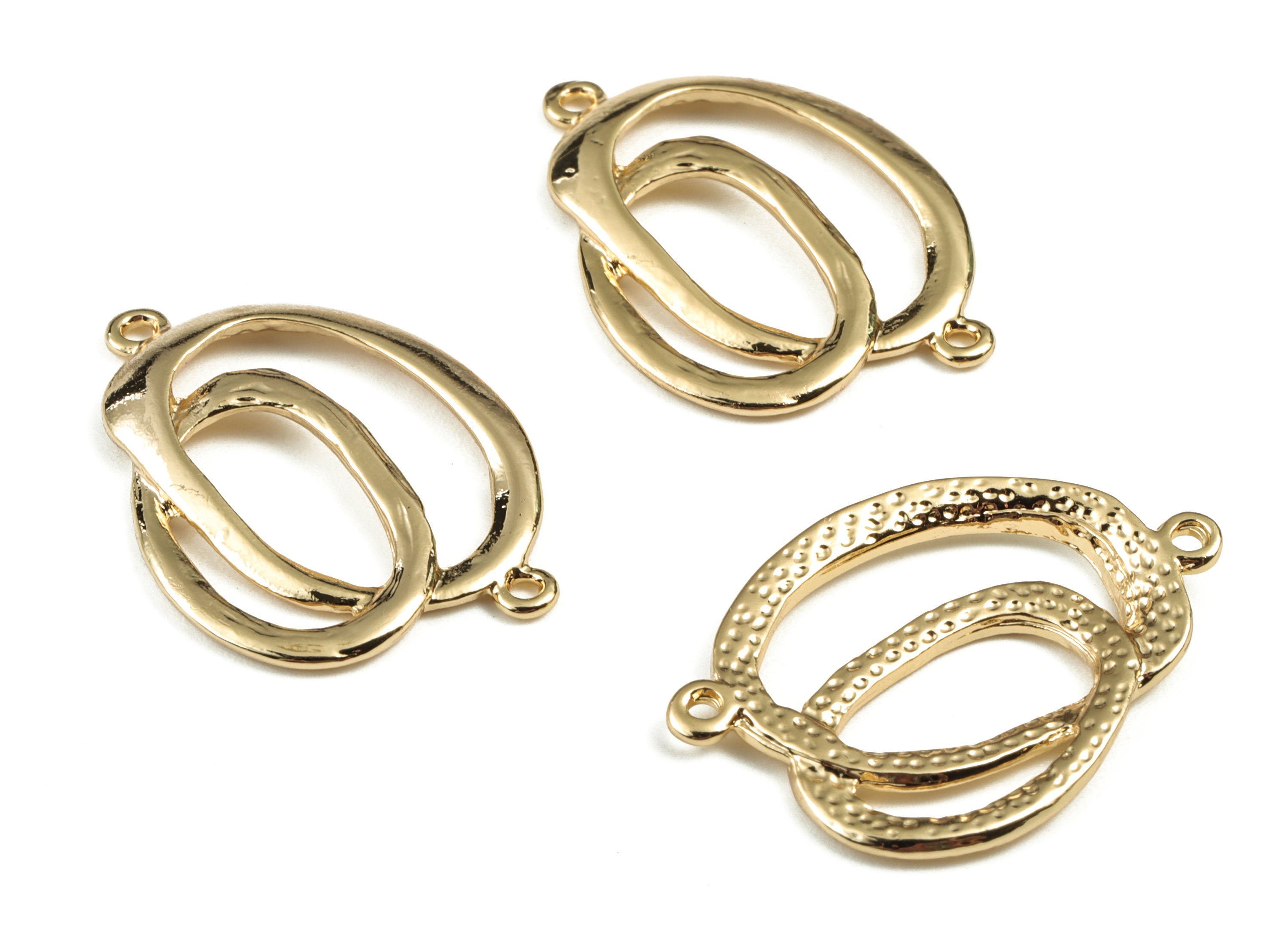 Brass Double Oval Earring Connector - Gold Double Oval Earring Charms - 18K Real Gold Plated Brass - 27.84x21.13x2.22mm - RGP2779 - DOMEDBAZAAR