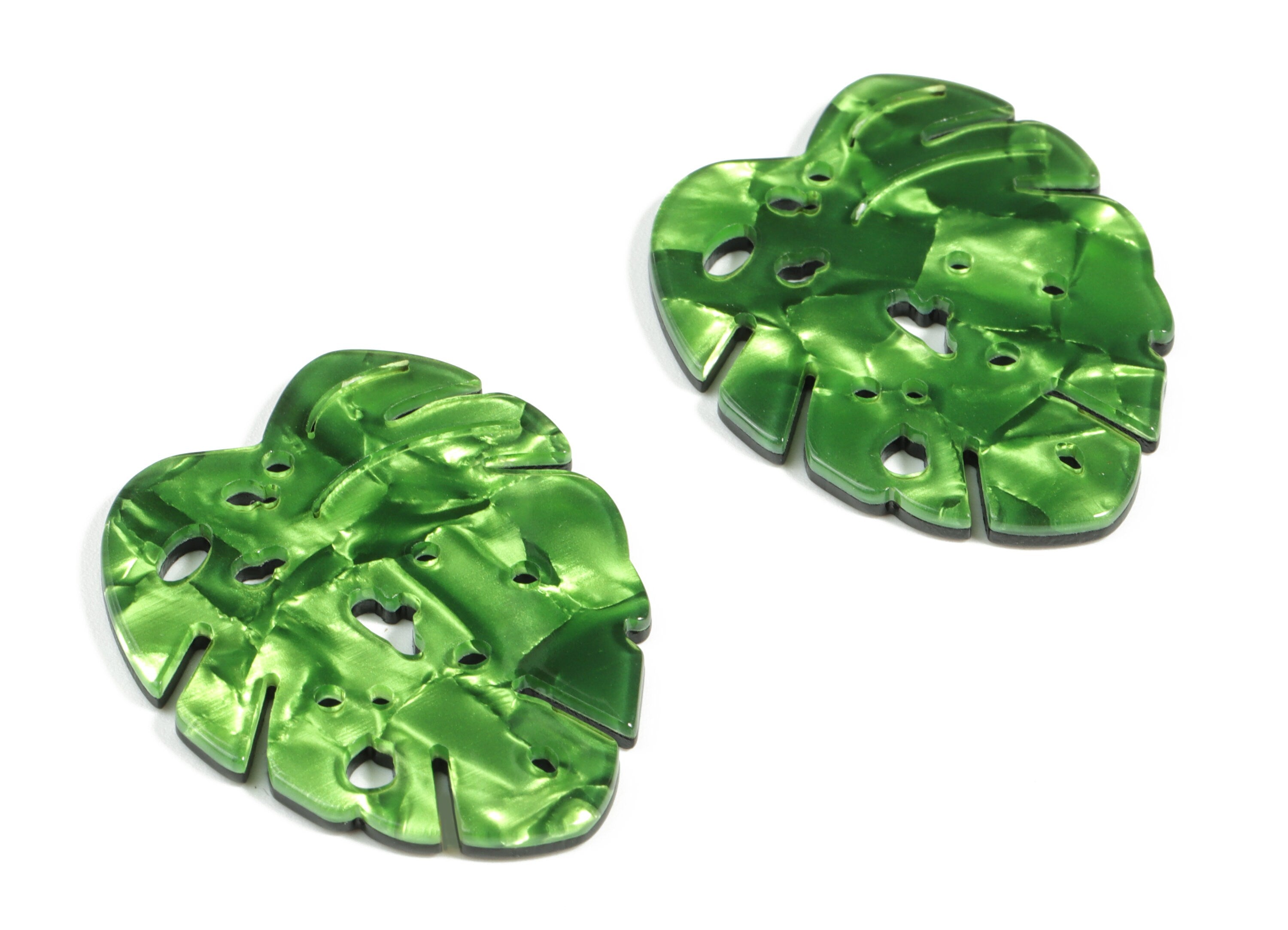 Acrylic Leaf Earring Charms - Acrylic Green Monstera Earrings - Jewelry Supplies - Color Code:A223 - 38.65x31.32x2.35mm - AC2175-A223 - DOMEDBAZAAR