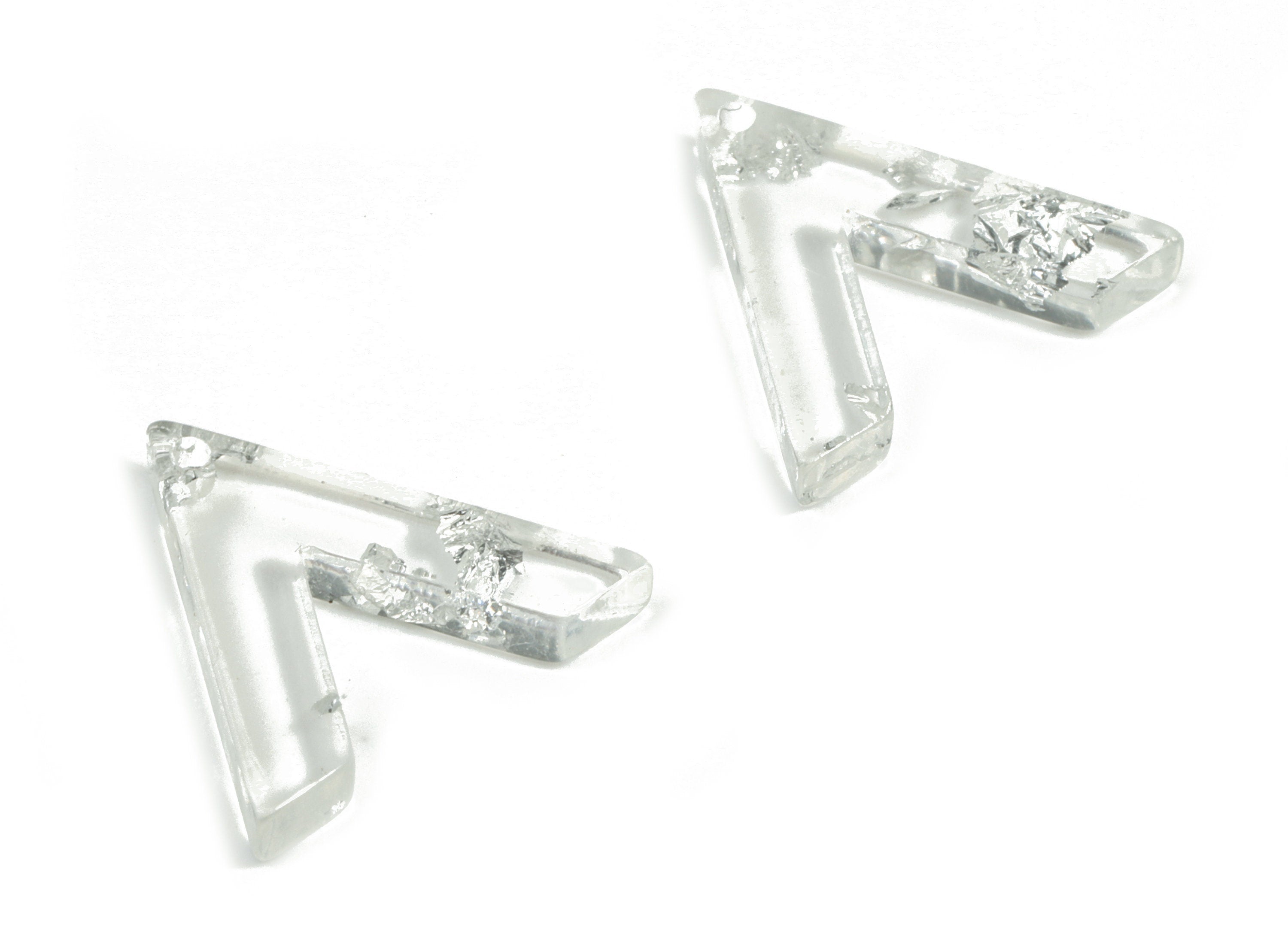 Acrylic Triangle Earring Charms - Acrylic Triangle Pendant - Silver Foil & Confetti - Color Code:A254 - 13.86x14.69x2.17mm - AC2178-A254 - DOMEDBAZAAR