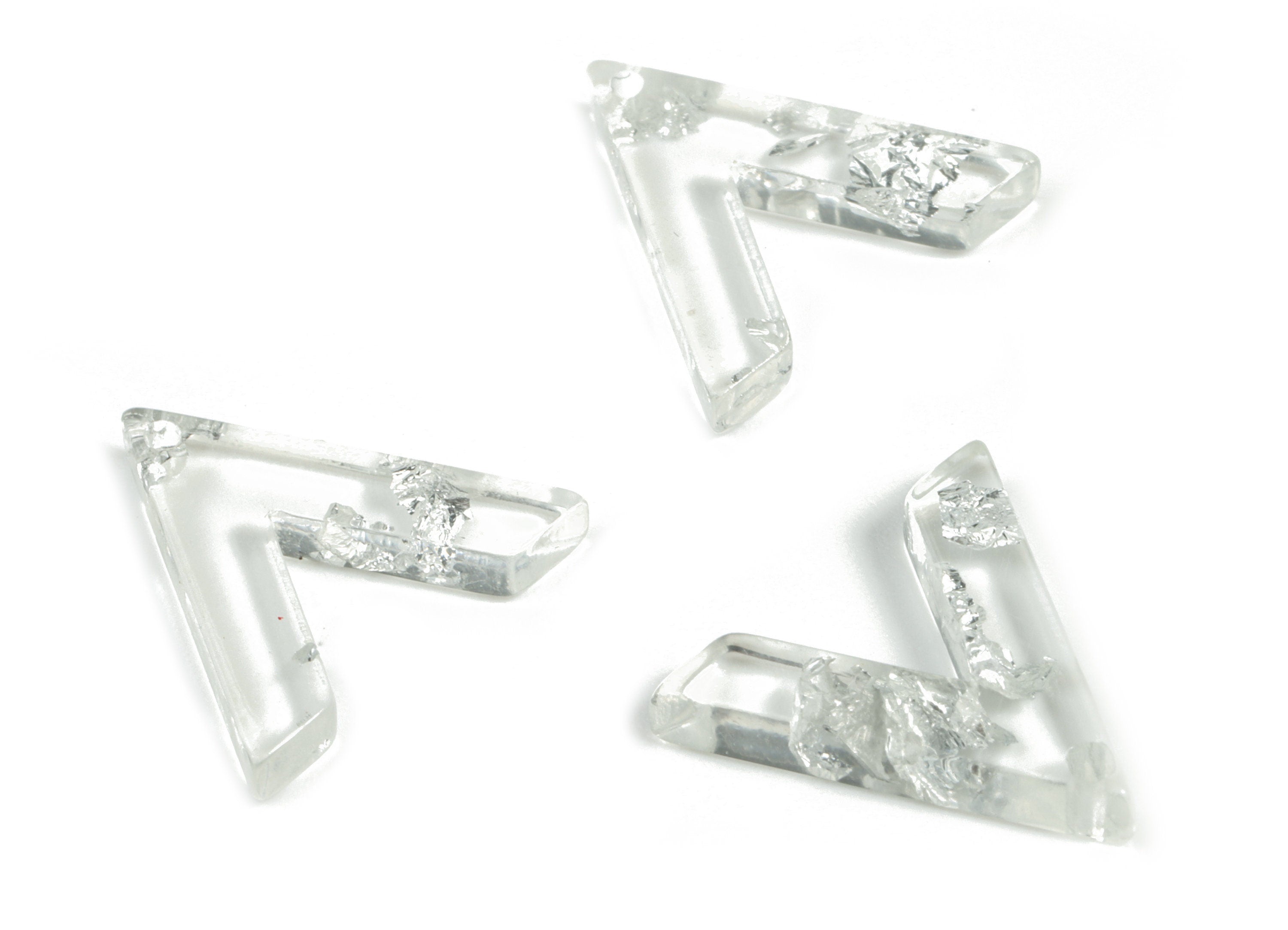 Acrylic Triangle Earring Charms - Acrylic Triangle Pendant - Silver Foil & Confetti - Color Code:A254 - 13.86x14.69x2.17mm - AC2178-A254 - DOMEDBAZAAR