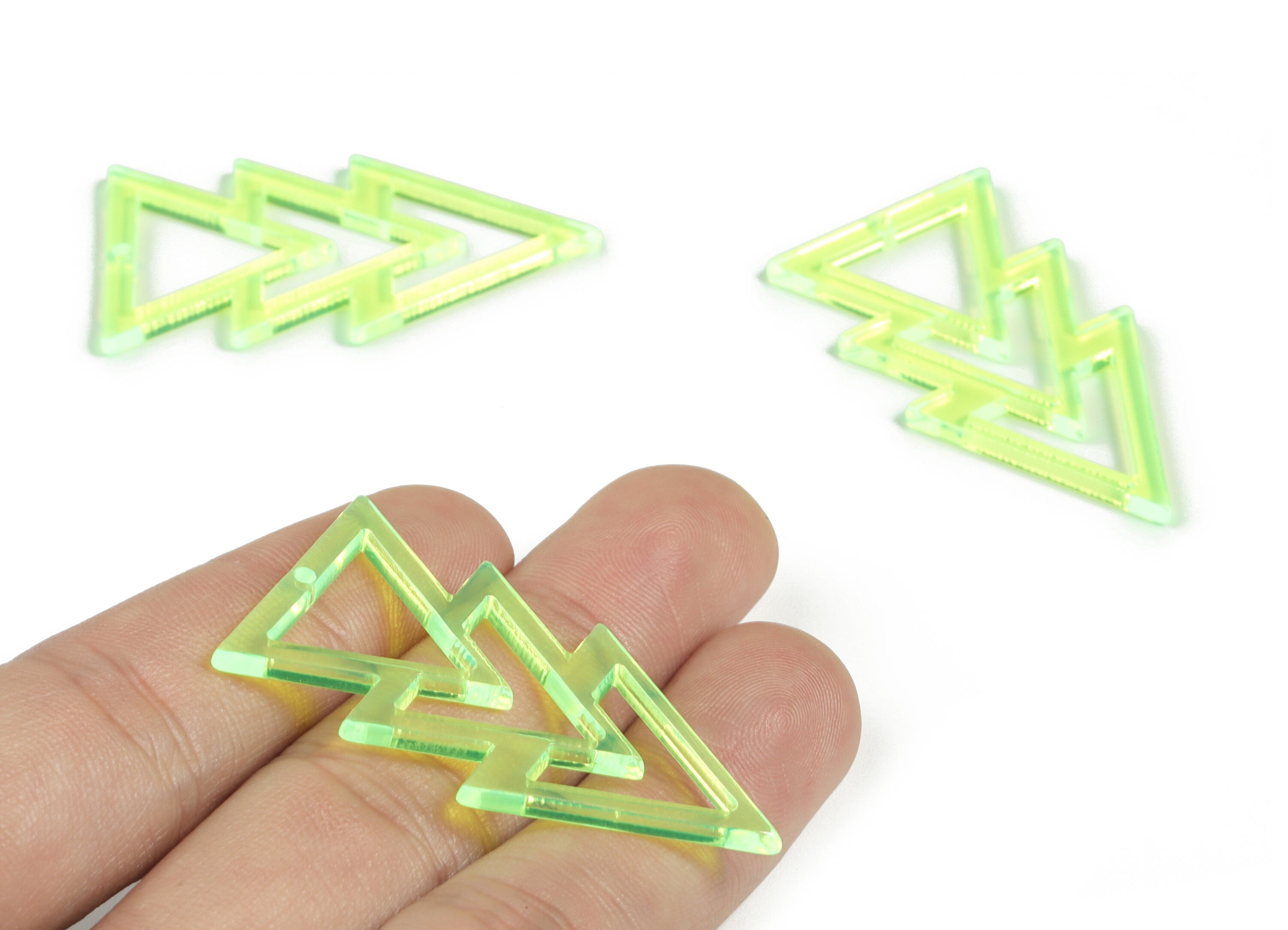 Acrylic Triangles Earring Charms - Acrylic Green Triangles Pendant - Jewelry Supplies - Color Code:A348 - 45.88x24.32x2.46mm - AC2173-A348 - DOMEDBAZAAR