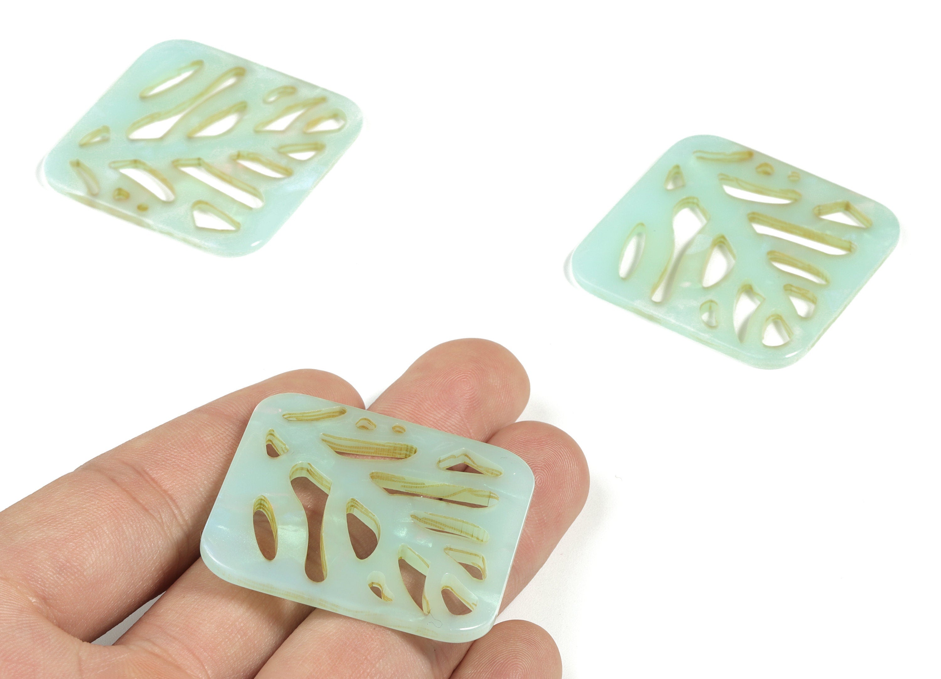 Acrylic Square Leaves Earring Connector - Acrylic Square Leaves Charms - Jewelry Supplies - Color Code:A236 - 39.6x39.57x2.5mm - AC2177-A236 - DOMEDBAZAAR