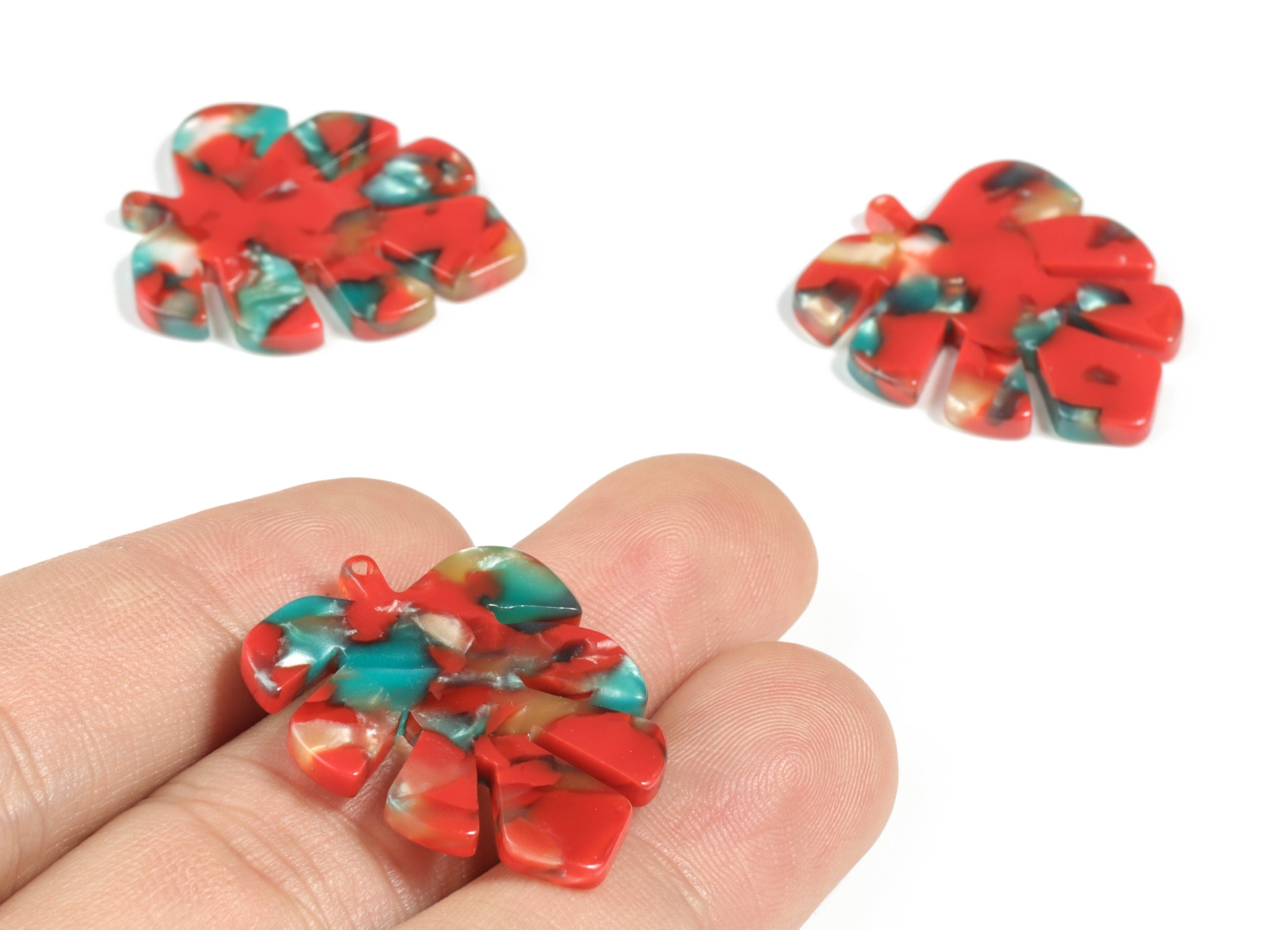 Acetate Leaf Earring Charms - Acetate Leaf Pendant - Earring Findings - Jewelry Supplies - Color Code:A46 - 29.85x24.12x2.4mm - AC1087-A46 - DOMEDBAZAAR