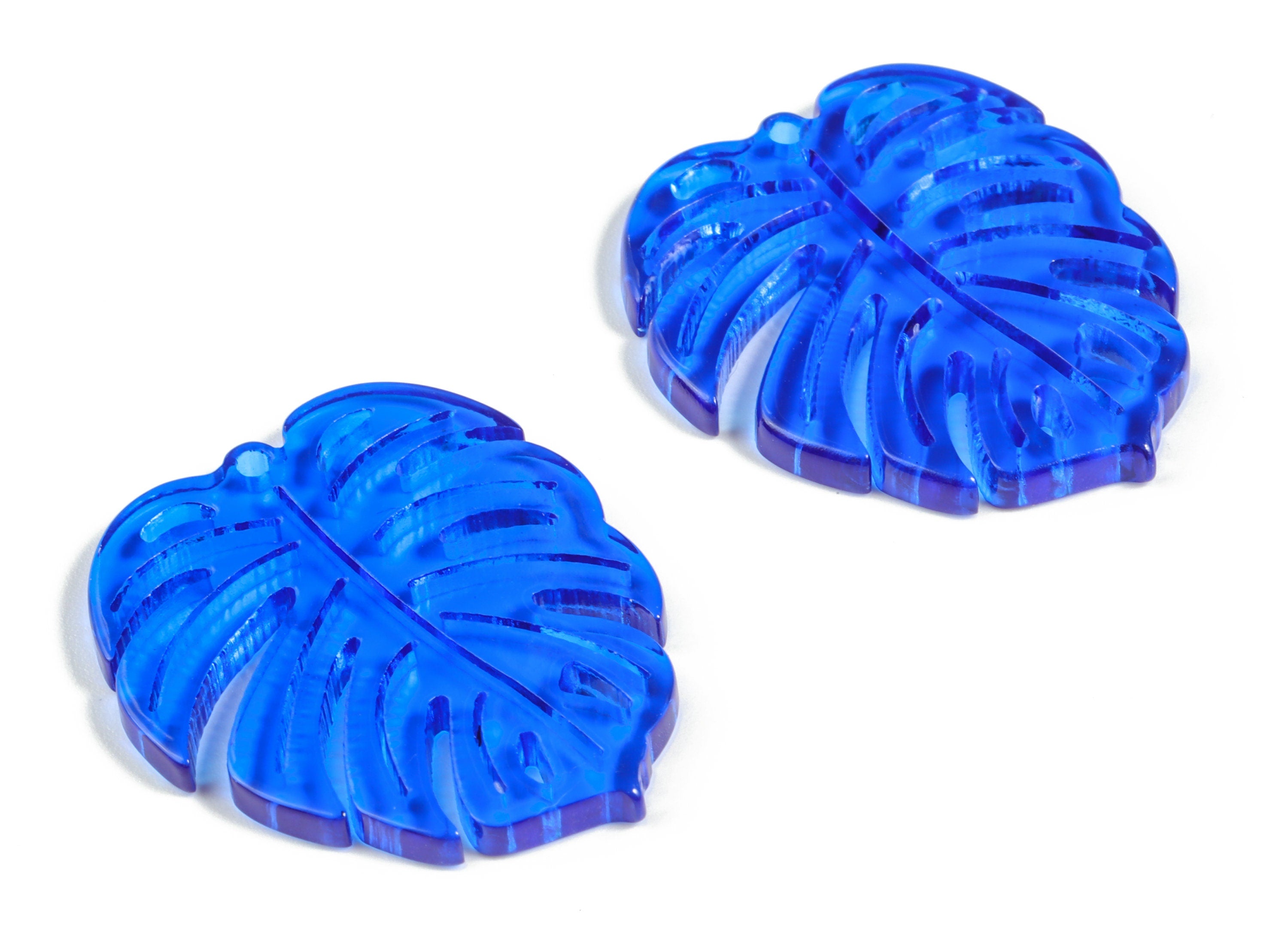 Acrylic Leaf Earring Charms - Acrylic Blue Monstera Earrings - Jewelry Supplies - Color Code:A70 - 31.12x26.62x2.7mm - AC2176-A70 - DOMEDBAZAAR