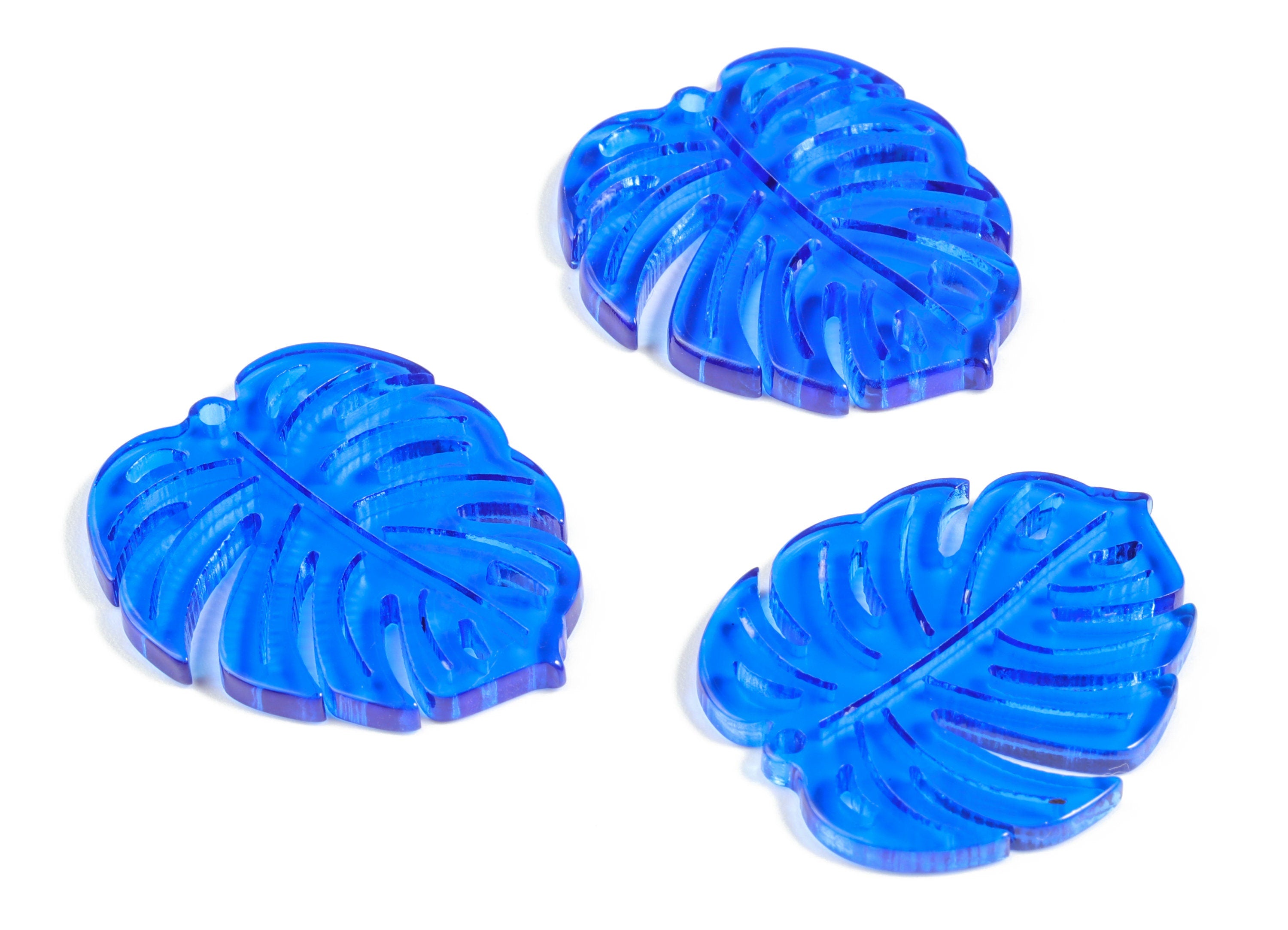 Acrylic Leaf Earring Charms - Acrylic Blue Monstera Earrings - Jewelry Supplies - Color Code:A70 - 31.12x26.62x2.7mm - AC2176-A70 - DOMEDBAZAAR