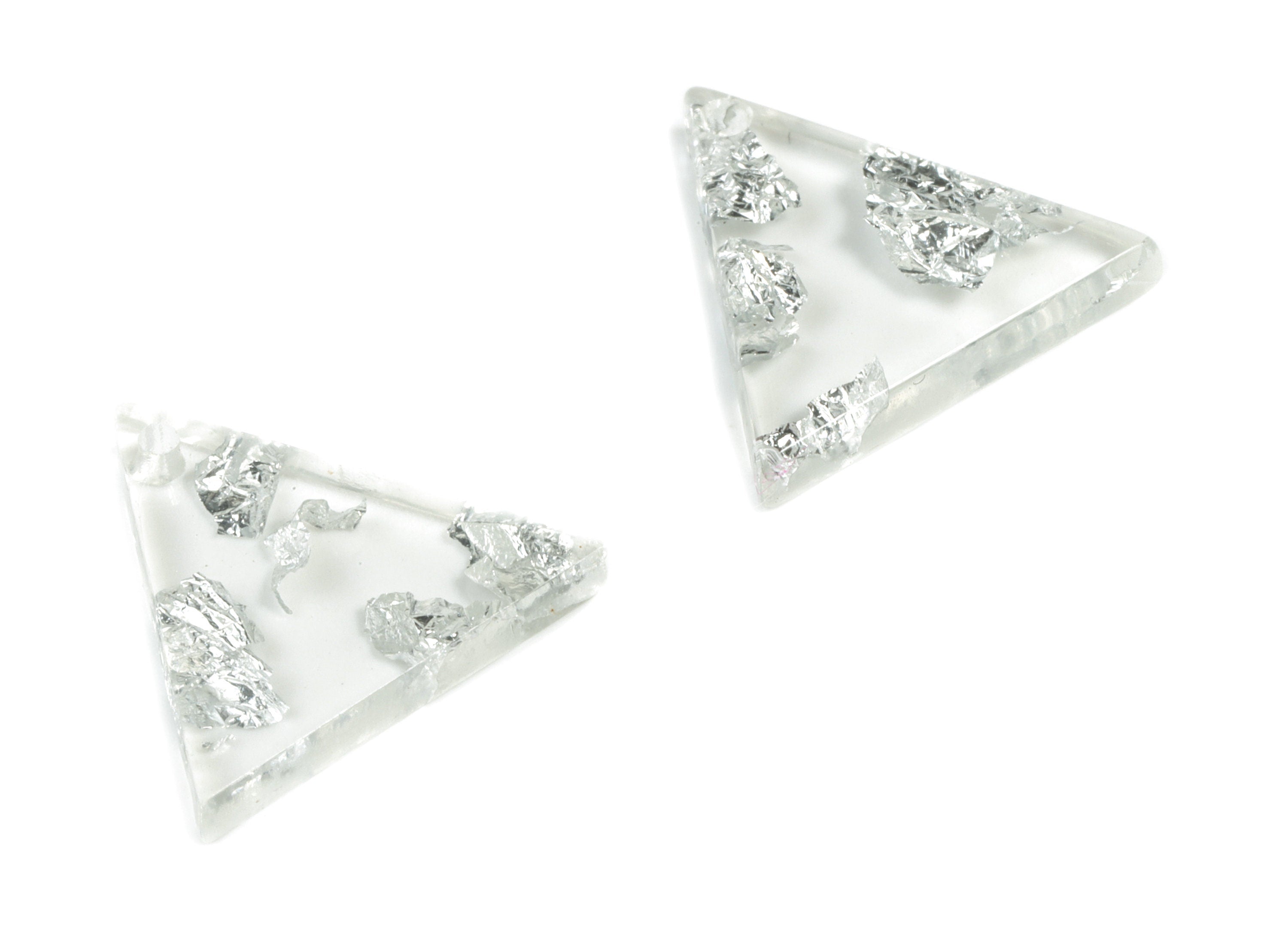Acrylic Triangle Earring Charms - Acrylic Triangle Pendant - Silver Foil & Confetti - Color Code:A254 - 13.84x14.74x2.37mm - AC2196-A254 - DOMEDBAZAAR