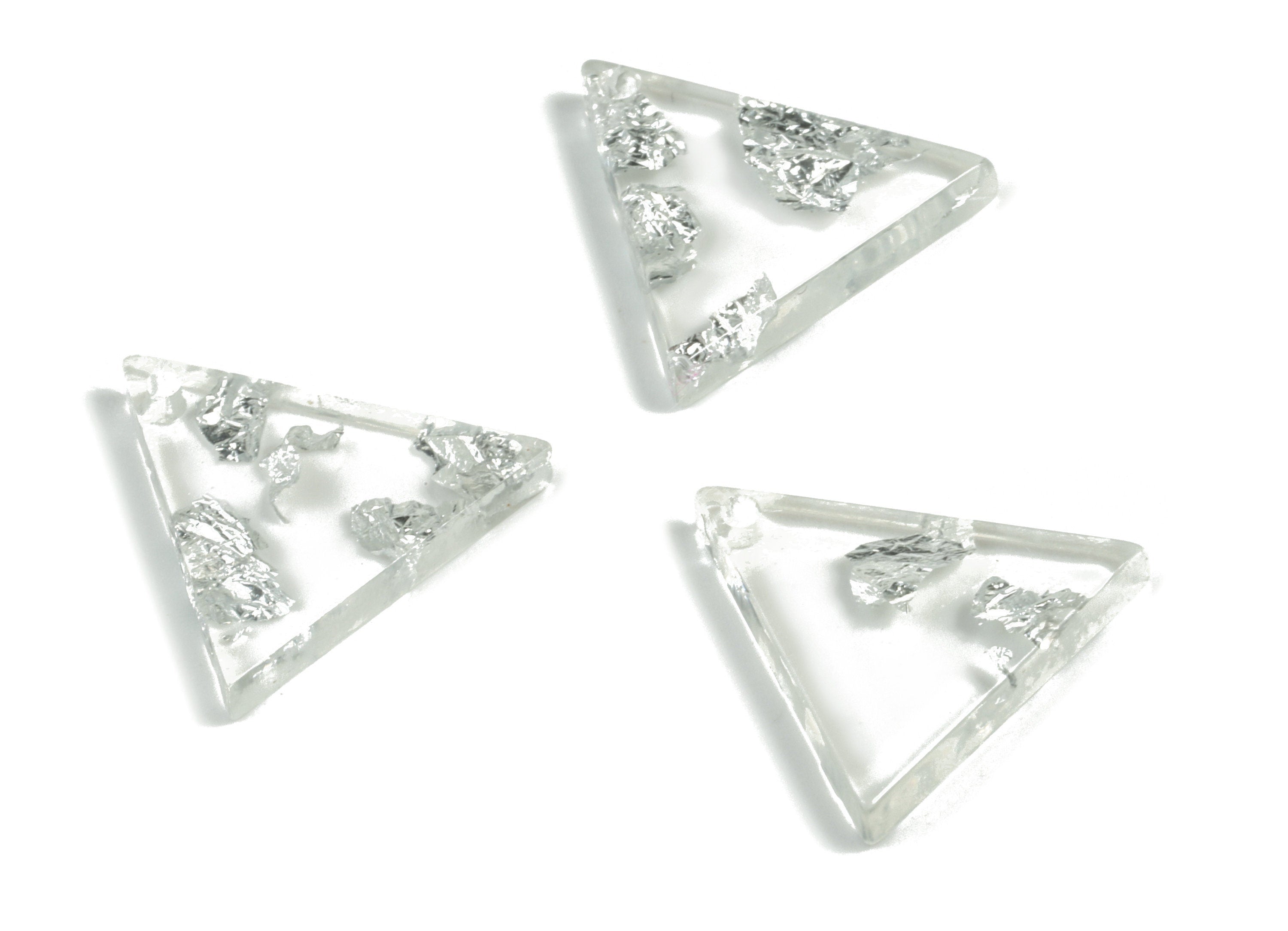 Acrylic Triangle Earring Charms - Acrylic Triangle Pendant - Silver Foil & Confetti - Color Code:A254 - 13.84x14.74x2.37mm - AC2196-A254 - DOMEDBAZAAR