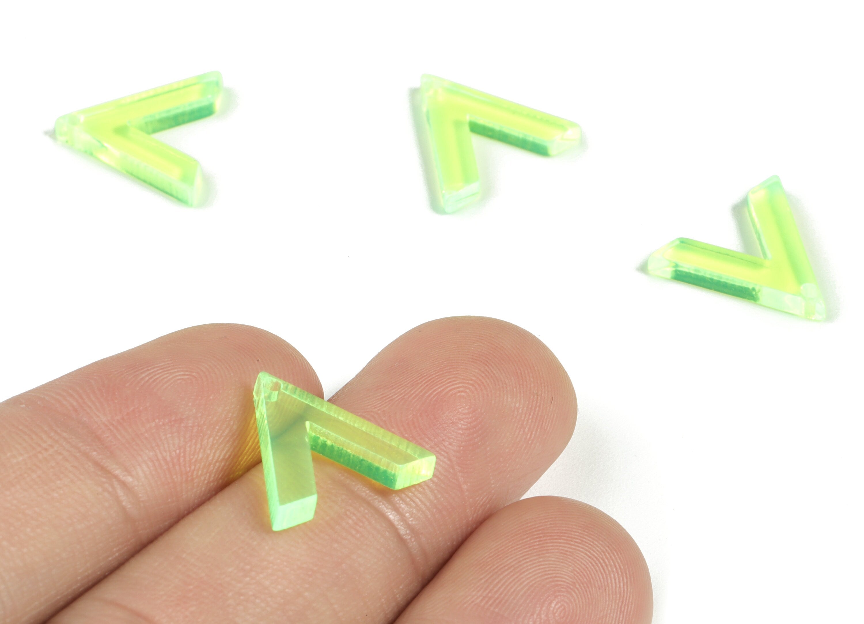 Acrylic Triangle Earring Charms - Acrylic Green Triangle Pendant - Jewelry Supplies - Color Code:A348 - 13.83x14.57x2.59mm - AC2178-A348 - DOMEDBAZAAR