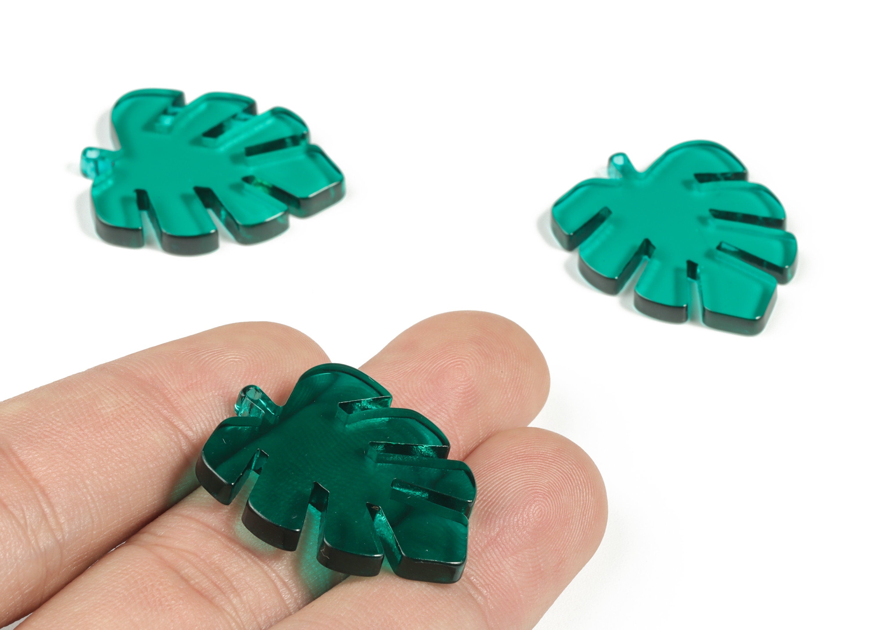 Acrylic Leaf Earring Charms - Acrylic Green Leaf Pendant - Jewelry Supplies - Color Code:A463 - 29.93x24.17x3.04mm - AC1087-A463 - DOMEDBAZAAR