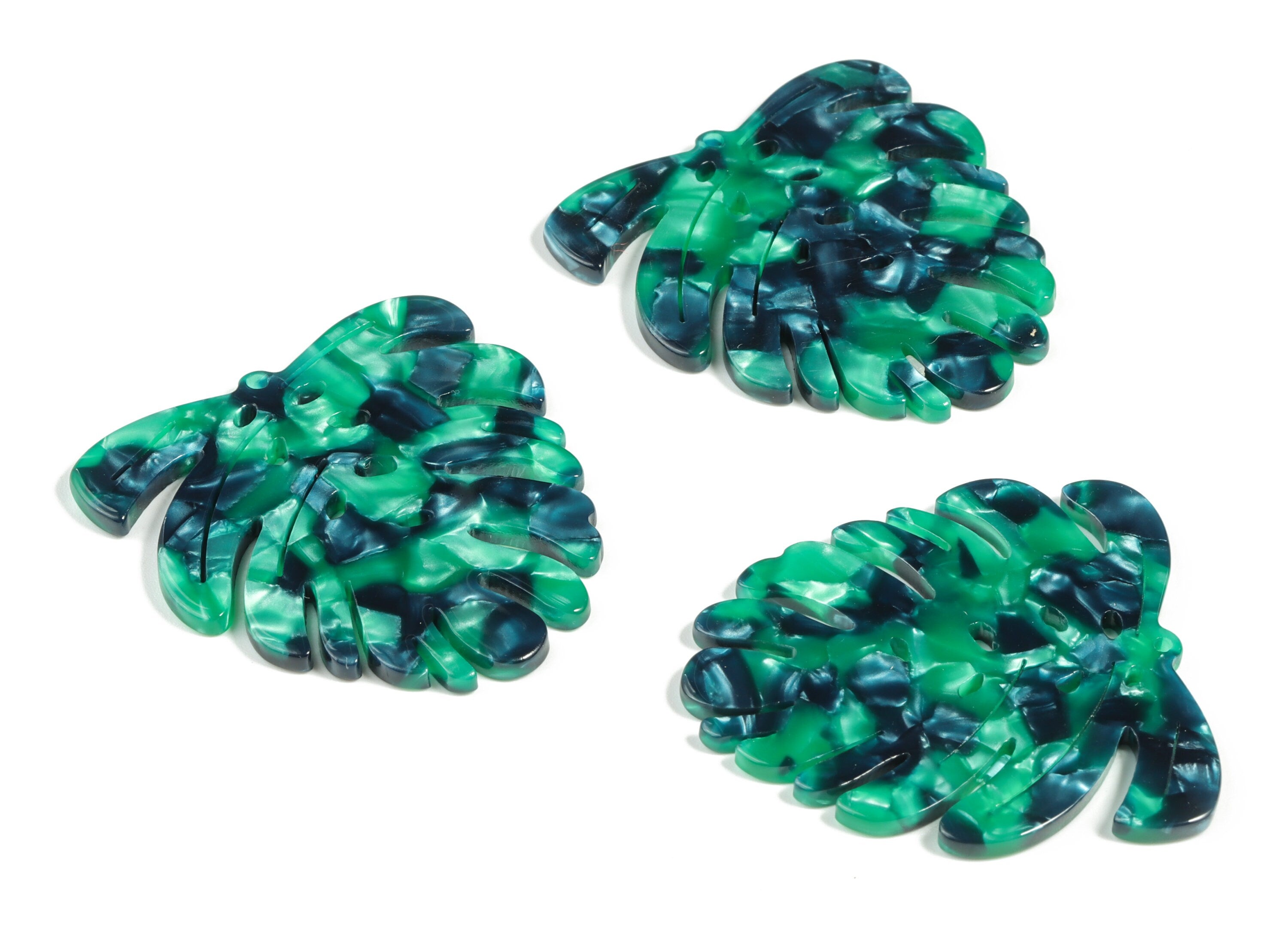 Acetate Monstera Earring Charms - Leaf Pendant - Earring Finding - Jewelry Supplies - Color Code:A13 - 45.18x42.91x2.56mm - AC2172-A13 - DOMEDBAZAAR