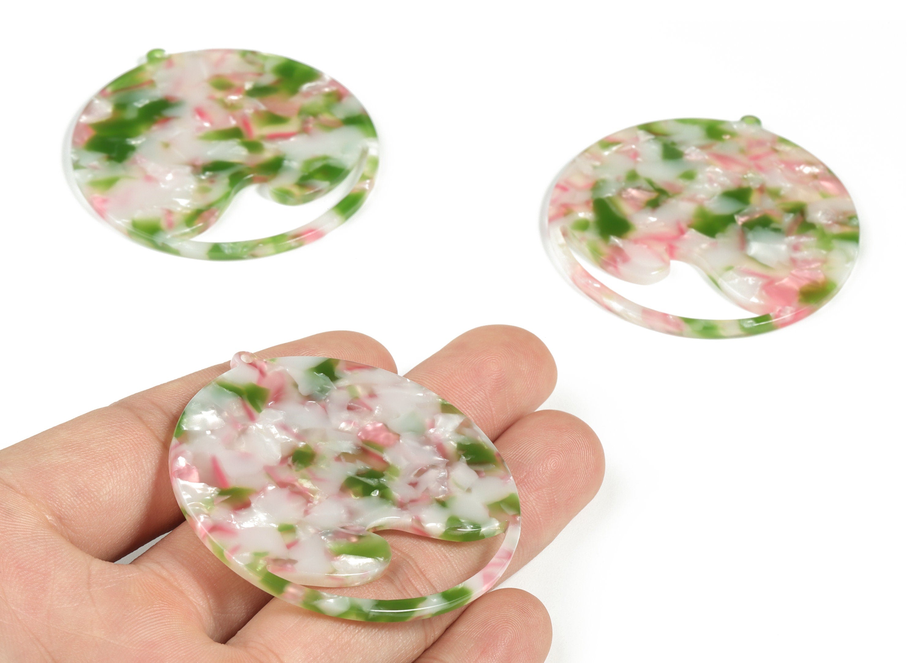 Acetate Round Wave Earring Charms - Circle Pendant - Earring Finding - Jewelry Supplies - Color Code:A549 - 53.62x50.67x2.47mm - AC2194-A549 - DOMEDBAZAAR