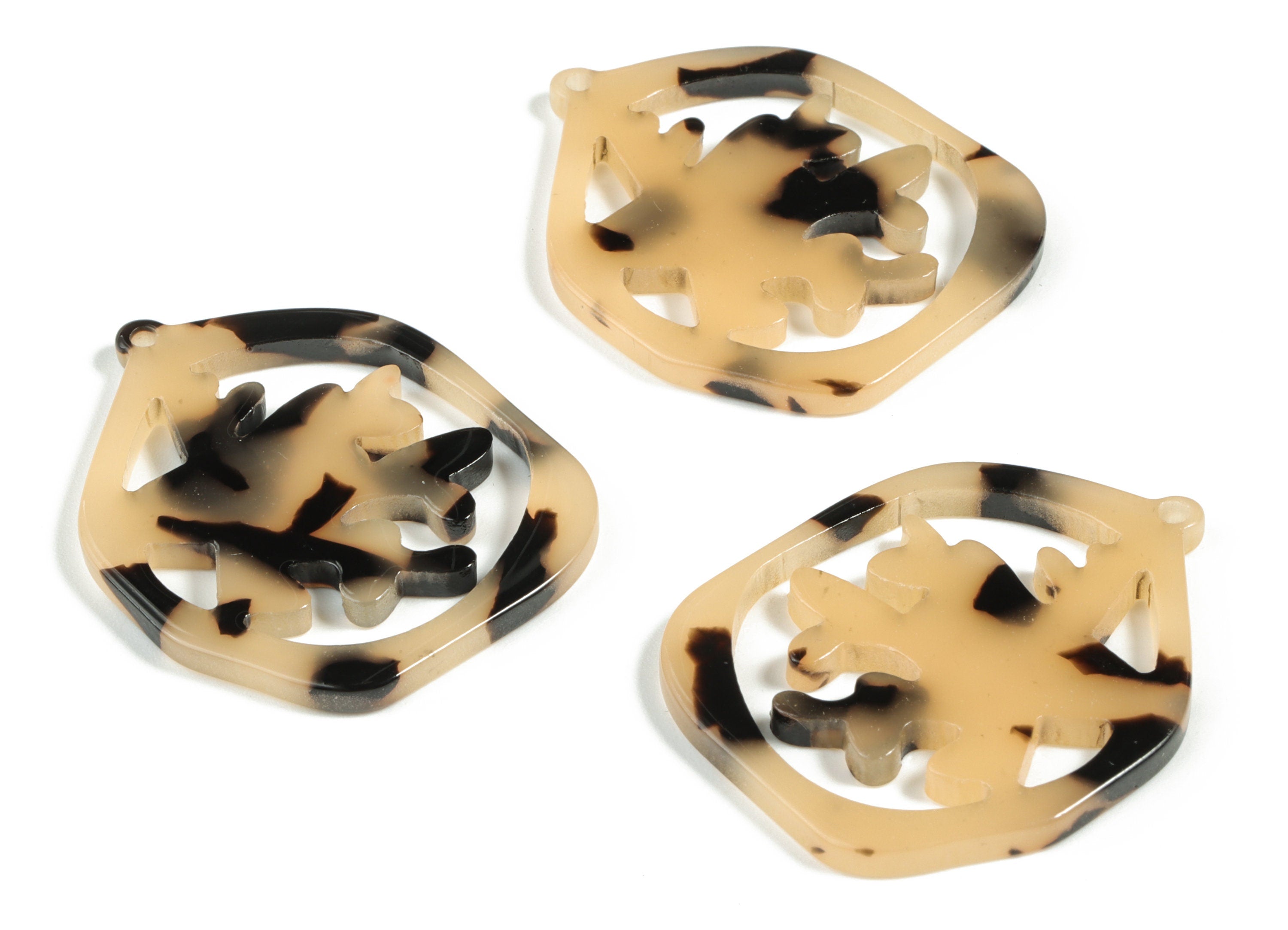 Acetate Hexagon Tree Earring Charms - Acetate Hexagon Tree Earrings - Blonde Tortoise Shell - Color Code:A08 - 34.44x27.5x2.6mm - AC2190-A08 - DOMEDBAZAAR
