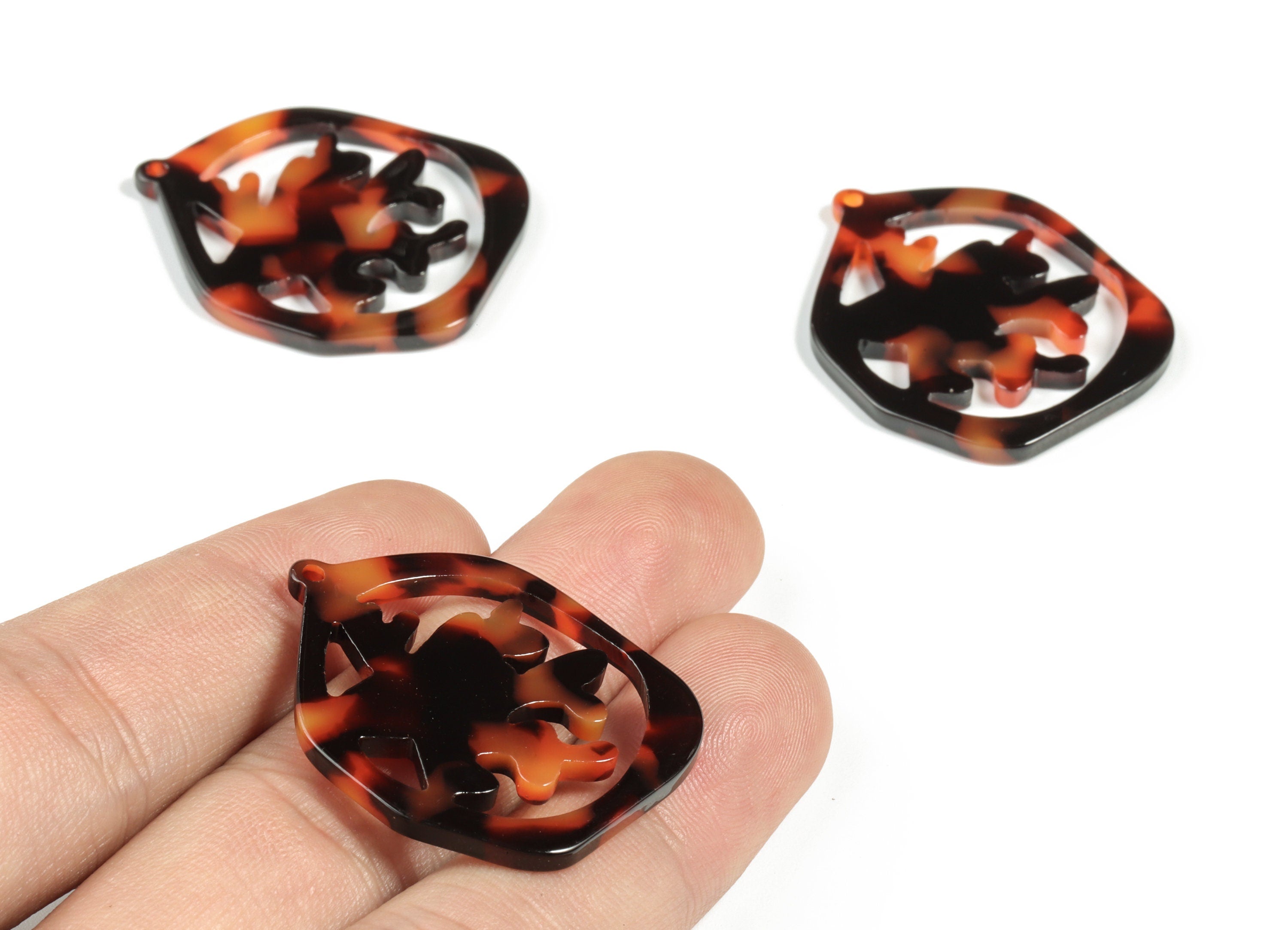 Acetate Hexagon Tree Earring Charms - Acetate Hexagon Tree Earrings - Tortoise Shell - Color Code:A04 - 34.49x27.12x2.6mm - AC2190-A04 - DOMEDBAZAAR