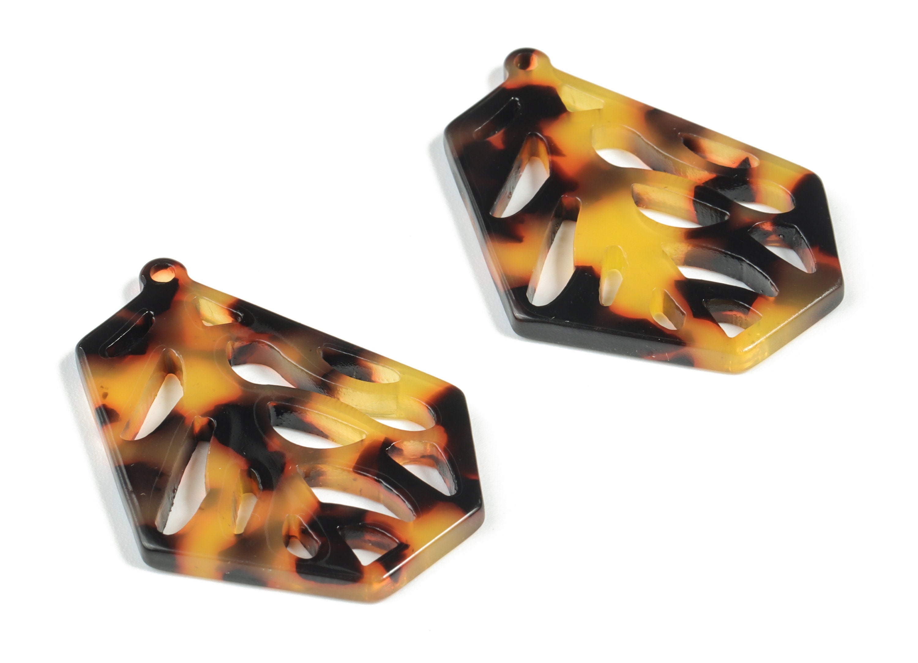 Acetate Branches Earring Charms - Acetate Branches Pendant - Tortoise Shell Earring - Color Code:A01 - 35.48x27.31x2.7mm - AC2193-A01 - DOMEDBAZAAR