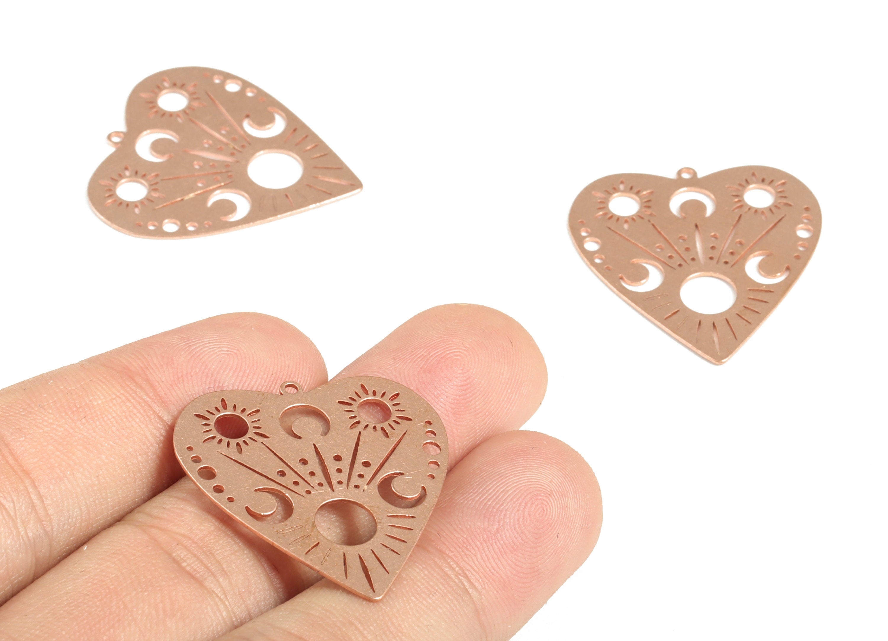 Raw Copper Heart Earring Charms - Copper Heart Crescent Pendant - Jewelry Making Supplies Heart - 30.62x28.42x0.58mm - PP3850 - DOMEDBAZAAR