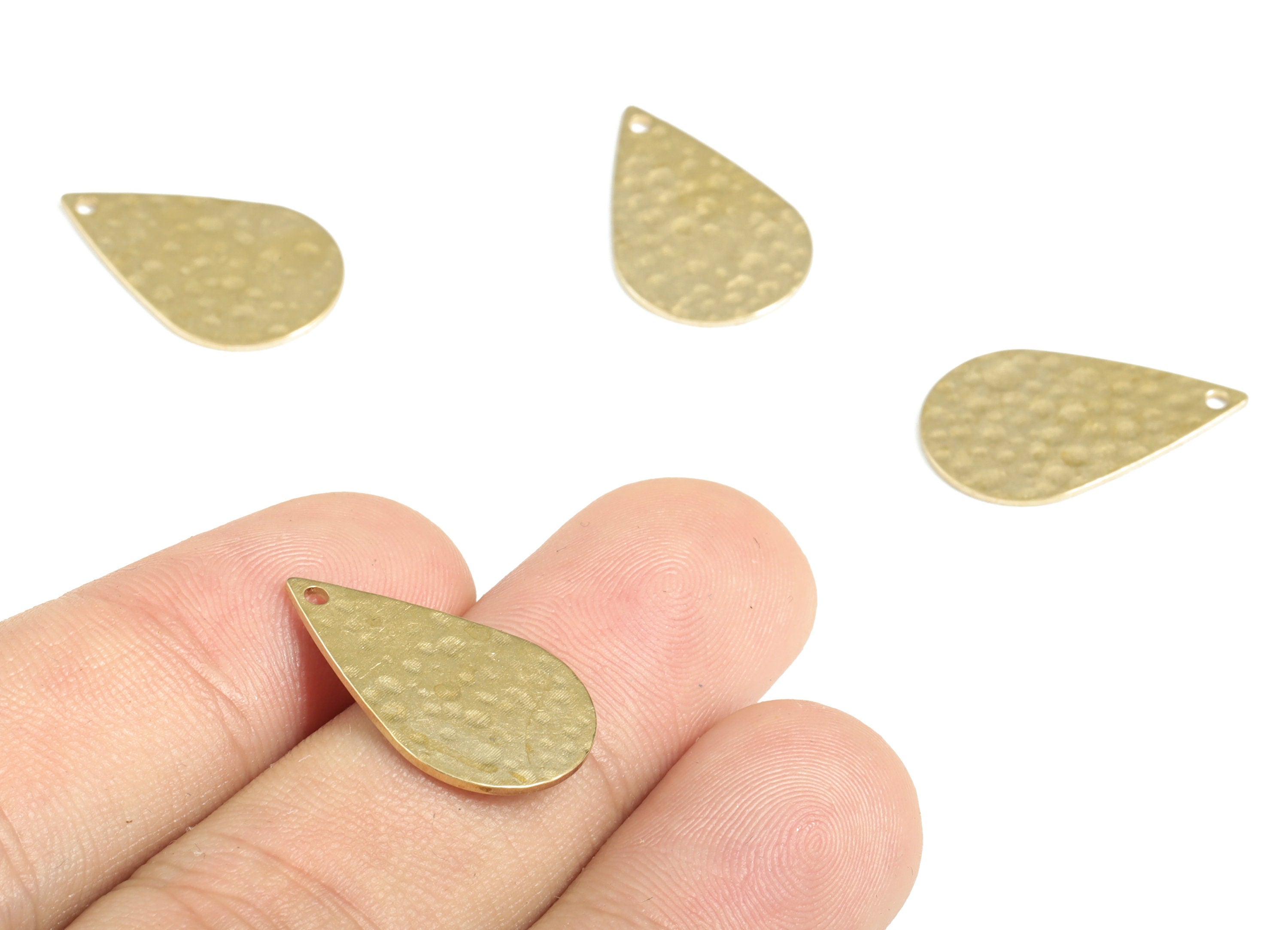 Brass Hammered Drop Earring Charms - Raw Brass Drop Pendant - Earring Findings - Jewelry Making Supplies - 22.14x13.81x0.77mm - PP3918 - DOMEDBAZAAR