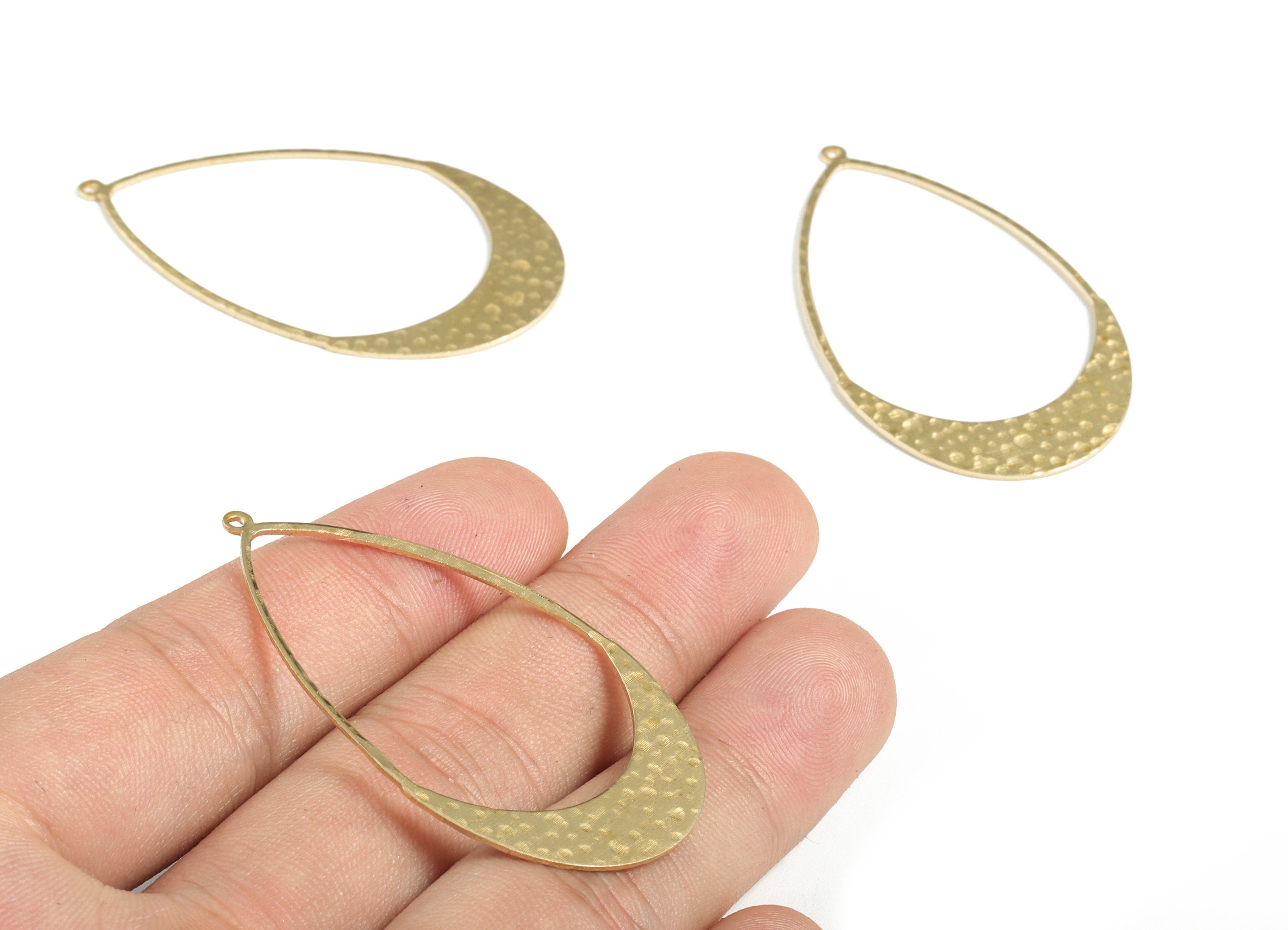 Brass Hammered Drop Earring Charms - Raw Brass Drop Pendant - Earring Findings - Jewelry Making Supplies - 52.71x30.22x0.87mm - PP3916 - DOMEDBAZAAR