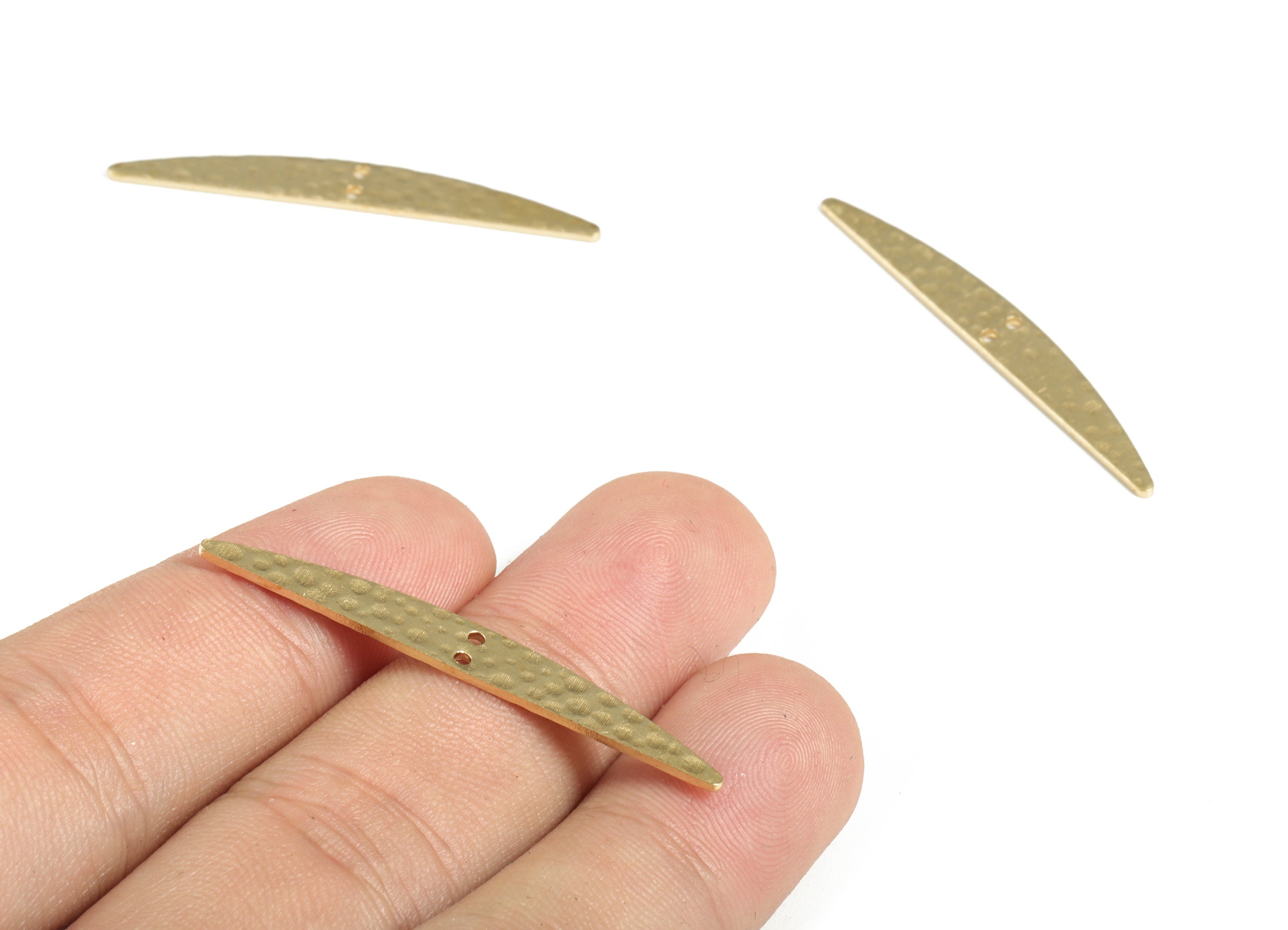 Brass Hammered Geometric Earring Connector - Raw Brass Geometric Earring Charms - 2 Holes - Jewelry Supplies - 43.47x5.55x0.96mm - PP3858 - DOMEDBAZAAR