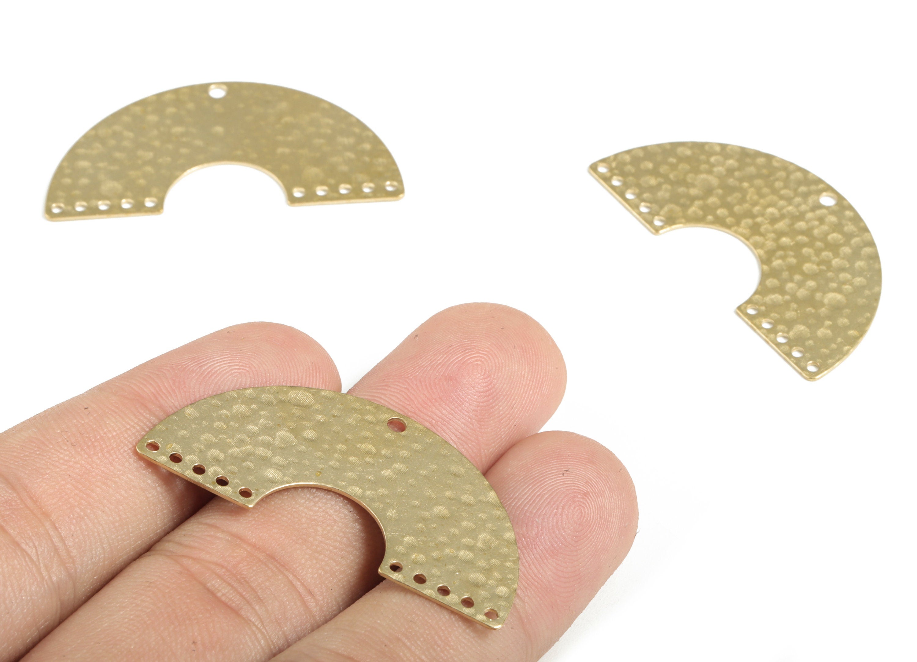 Brass Hammered U Earring Connector - Raw Brass U Earring Charms - 9 Holes - Jewelry Making Supplies - 40.96x21.01x0.6mm - PP3860 - DOMEDBAZAAR