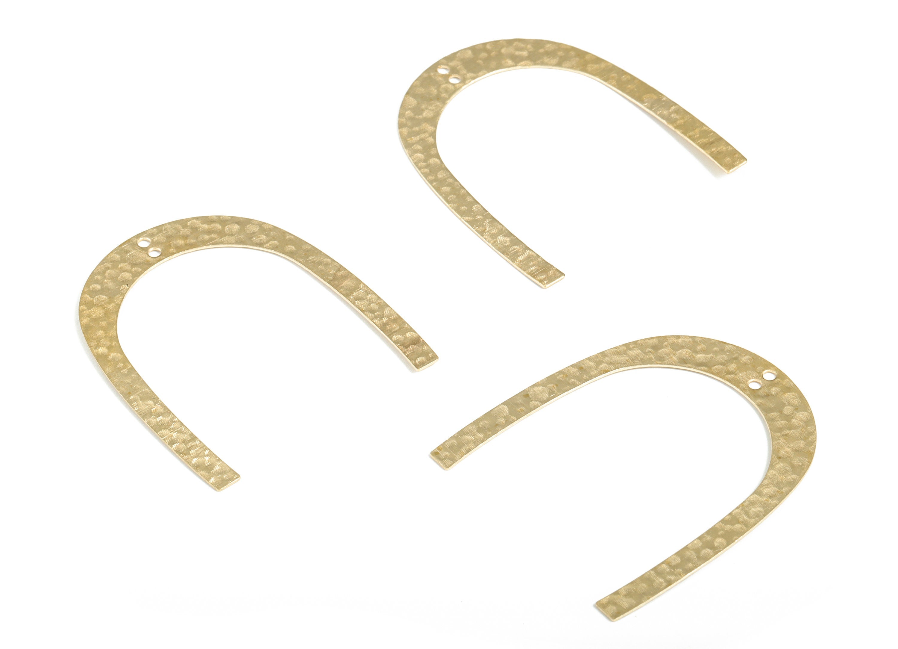 Brass Hammered U Earring Connector - Raw Brass U Earring Charms - 2 Holes - Jewelry Making Supplies - 41.53x34.89x0.6mm - PP3915 - DOMEDBAZAAR