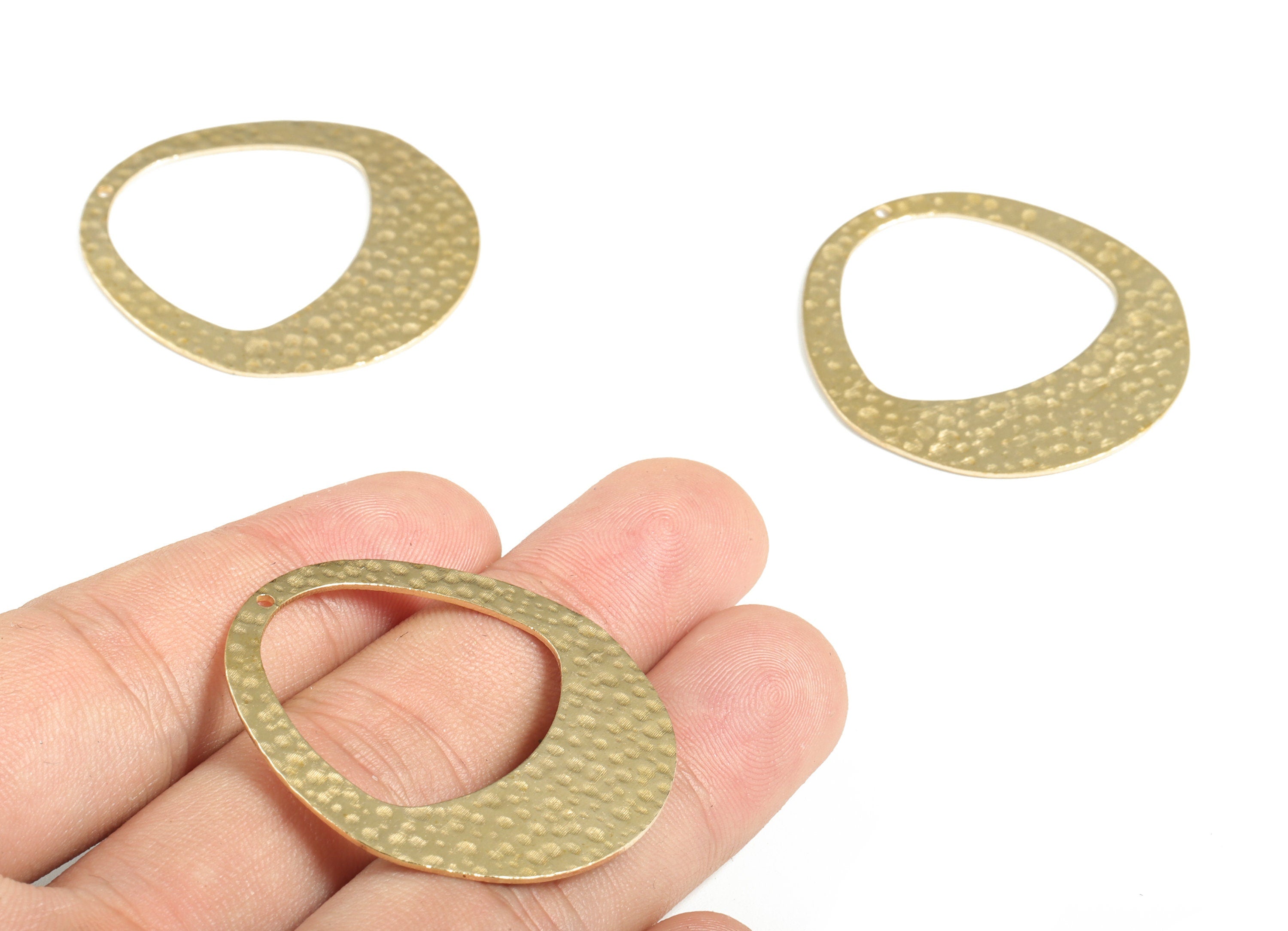 Brass Hammered Oval Earring Charms - Raw Brass Triangle Pendant - Earring Findings - Jewelry Making Supplies - 40.19x37.5x0.9mm - PP3884 - DOMEDBAZAAR