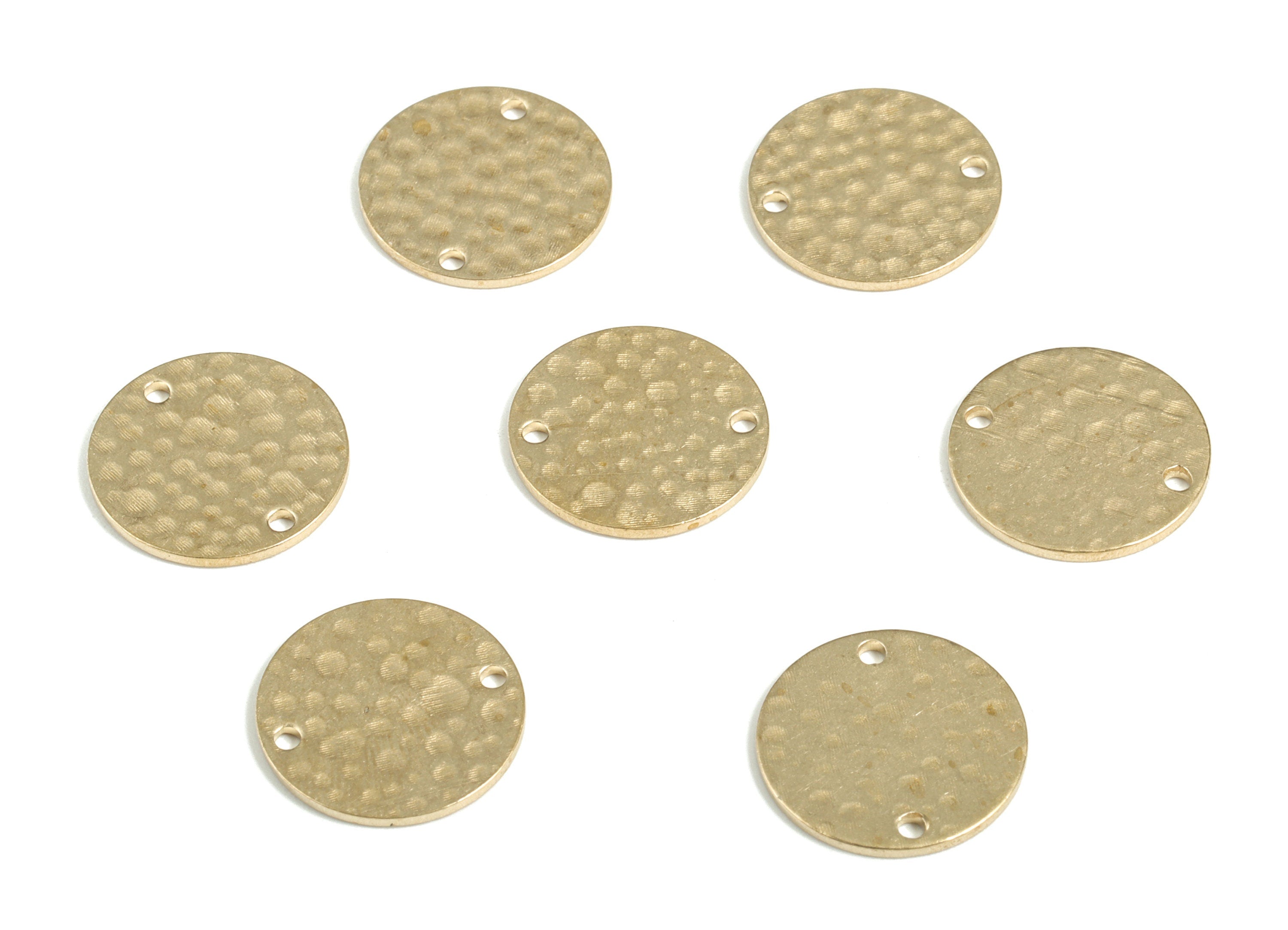 Brass Hammered Round Earring Connector - Raw Brass Circle Earring Charms - 2 Holes - Jewelry Making Supplies - 14.98x14.98x0.96mm - PP3895 - DOMEDBAZAAR