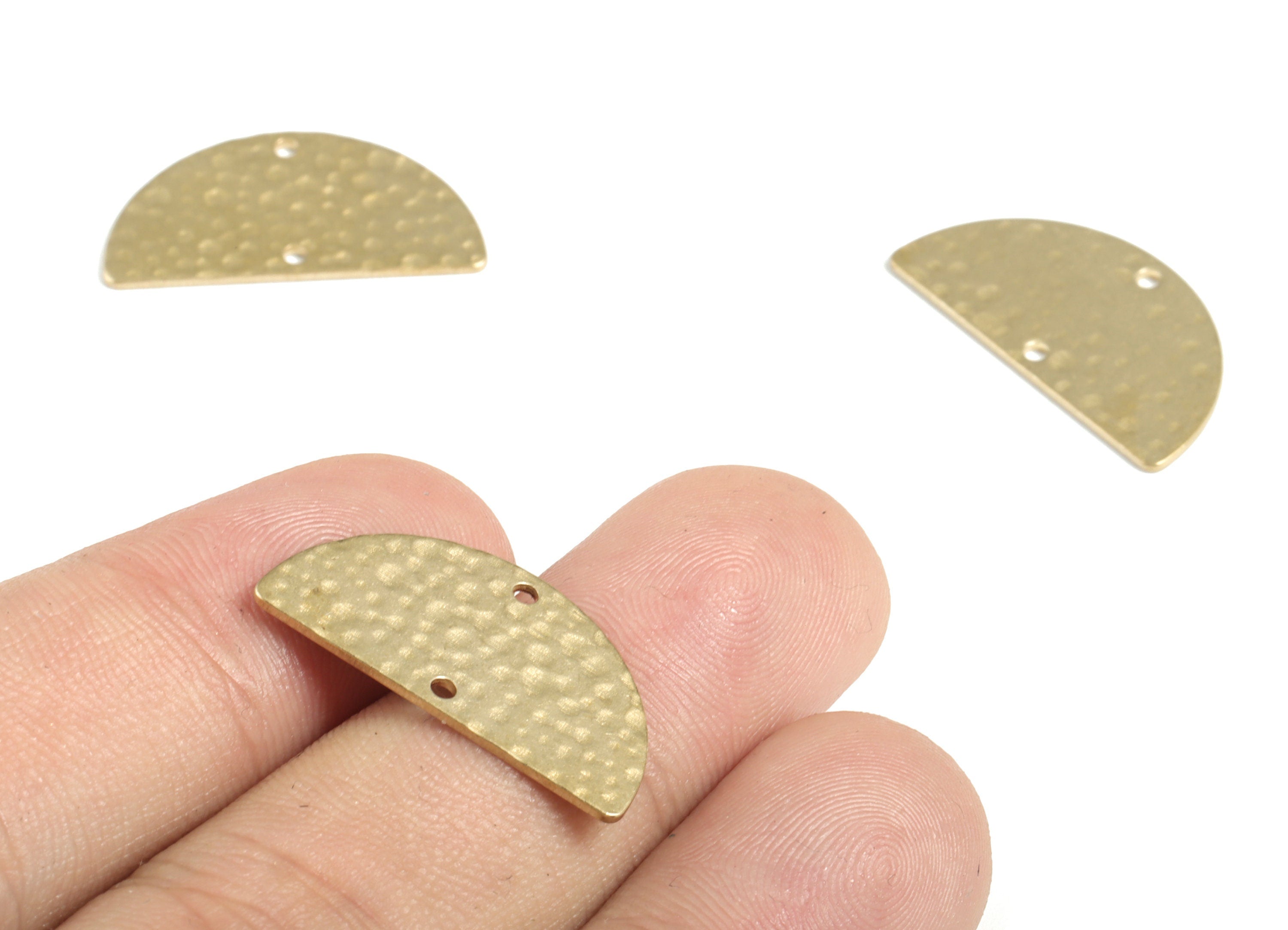 Brass Hammered Half Moon Connector - Raw Brass Semi circle Earring Charms - 2 Holes - Jewelry Making Supplies - 24.39x13.1x0.78mm - PP3907 - DOMEDBAZAAR