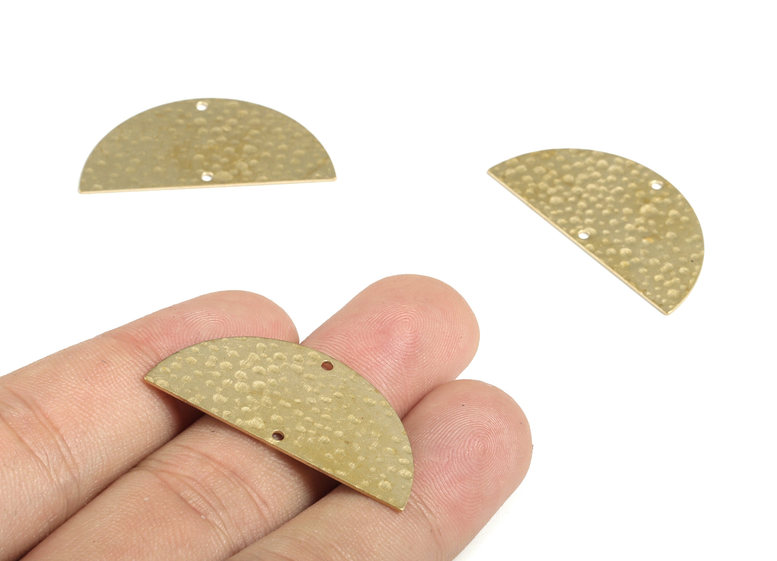 Brass Hammered Half Moon Connector - Raw Brass Semi circle Earring Charms - 2 Holes - Jewelry Making Supplies - 35.82x17.50x0.59mm - PP3857 - DOMEDBAZAAR