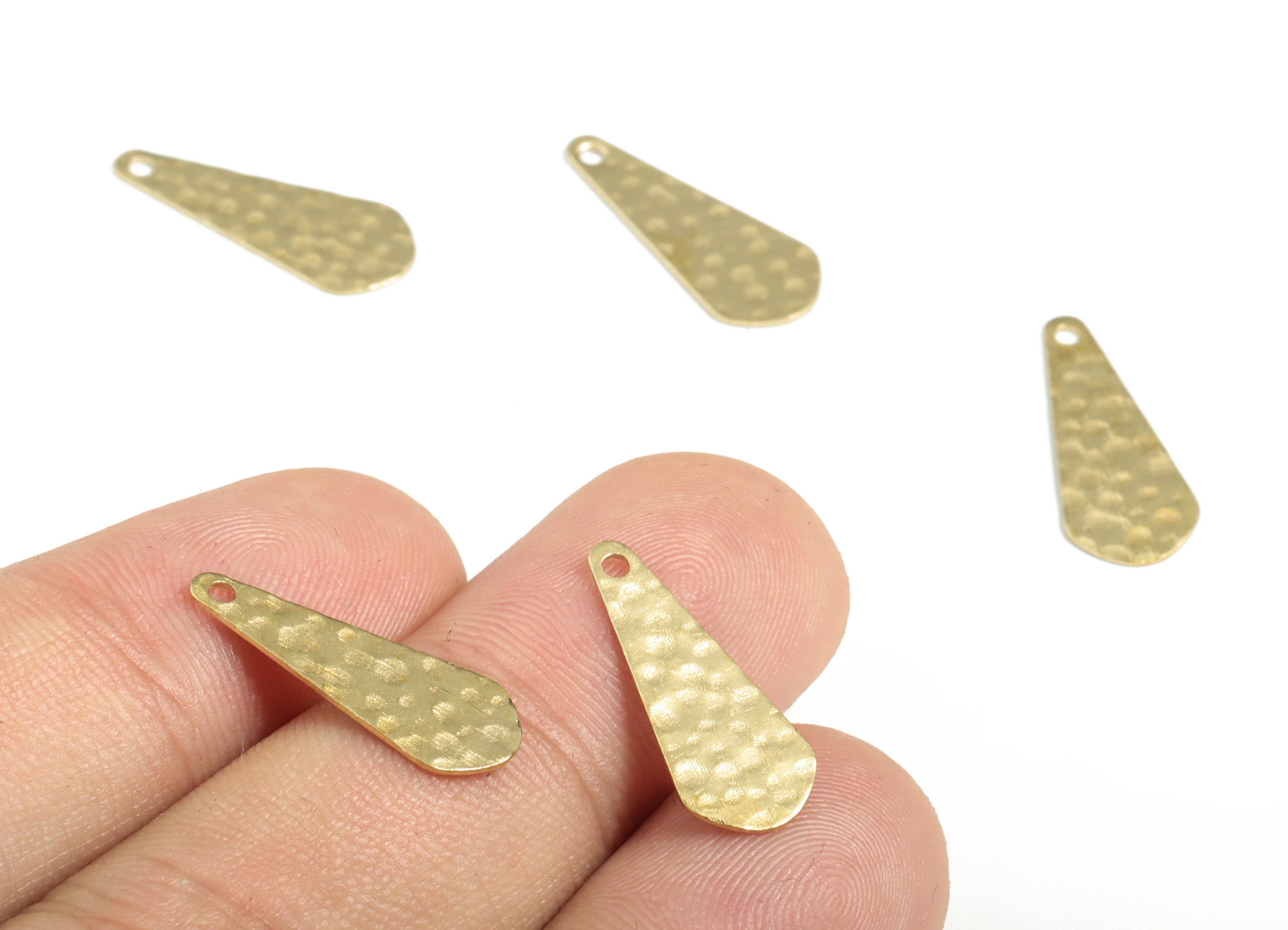 Brass Hammered Drop Earring Charms - Raw Brass Drop Pendant - Earring Findings - Jewelry Making Supplies - 19.99x7.95x0.48mm - PP3888 - DOMEDBAZAAR