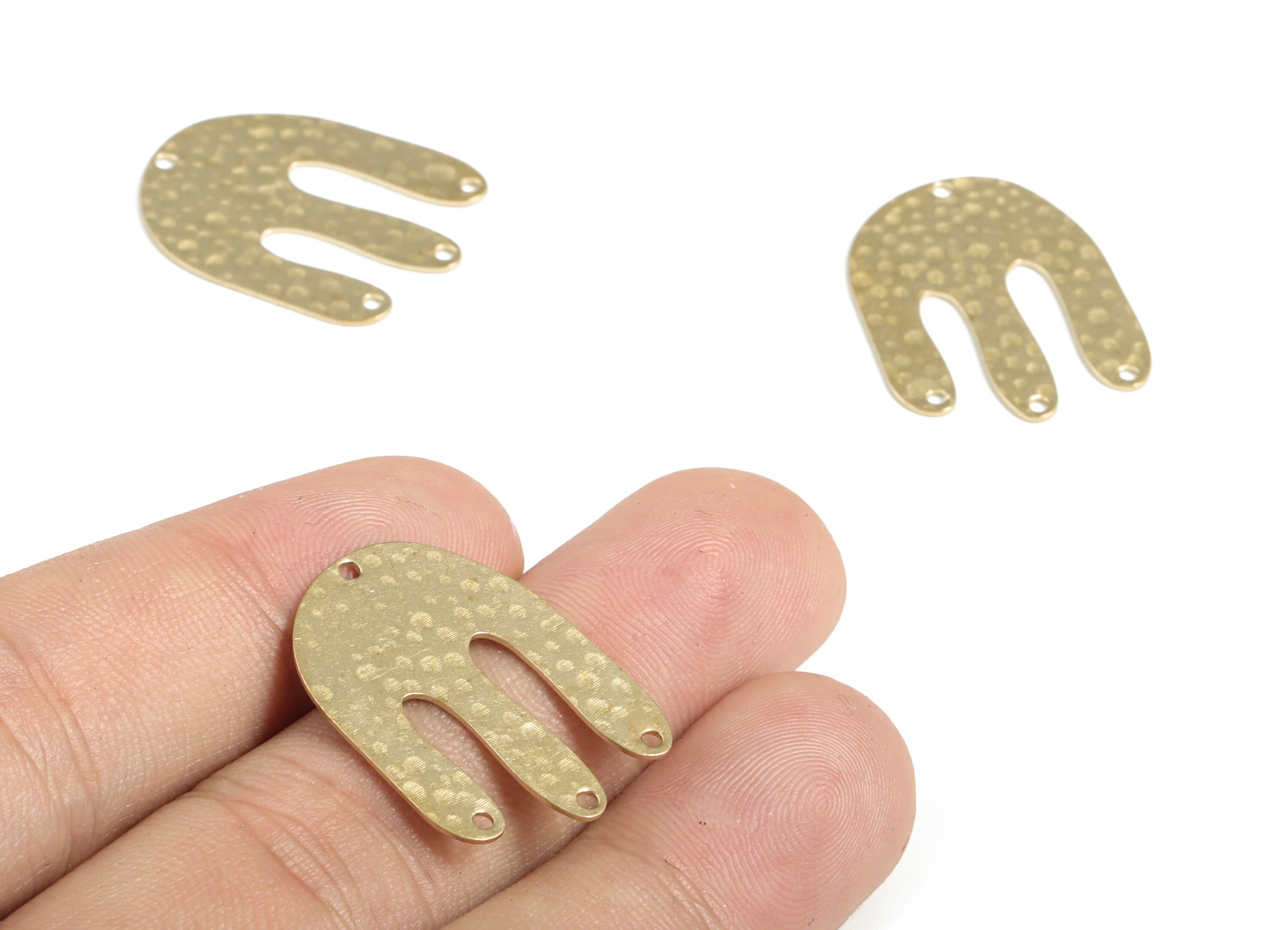 Brass Hammered M Earring Connector - Raw Brass M Earring Charms - 4 Holes - Jewelry Making Supplies - 26.1x19.98x0.59mm - PP3924 - DOMEDBAZAAR