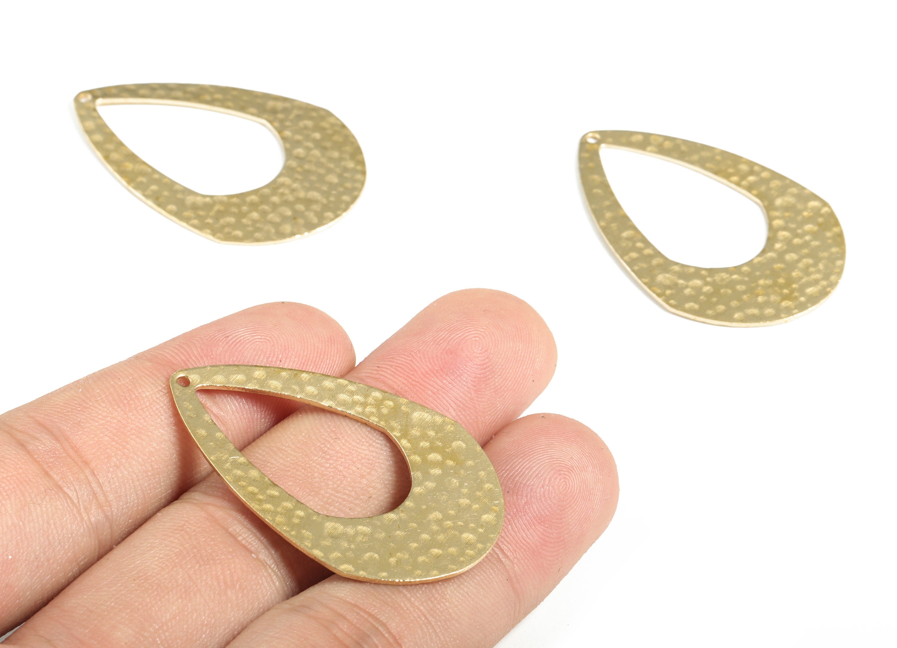 Brass Hammered Drop Earring Charms - Raw Brass Drop Pendant - Earring Findings - Jewelry Making Supplies - 41.07x27.56x0.89mm - PP3917 - DOMEDBAZAAR