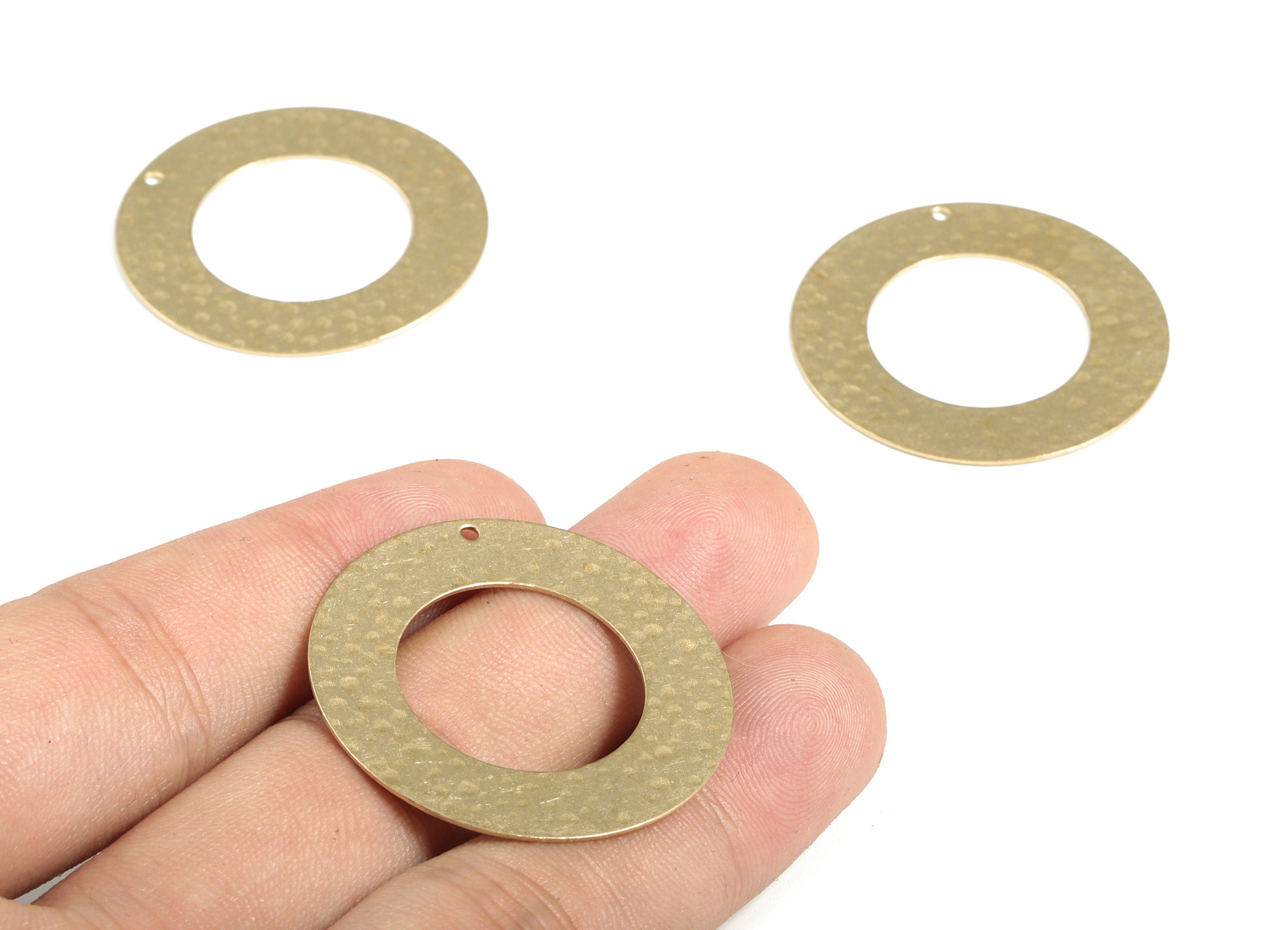 Brass Hammered Round Earring Charms - Raw Brass Circle Pendant - Earring Findings - Jewelry Making Supplies - 35.02x35.02x0.61mm - PP3911 - DOMEDBAZAAR