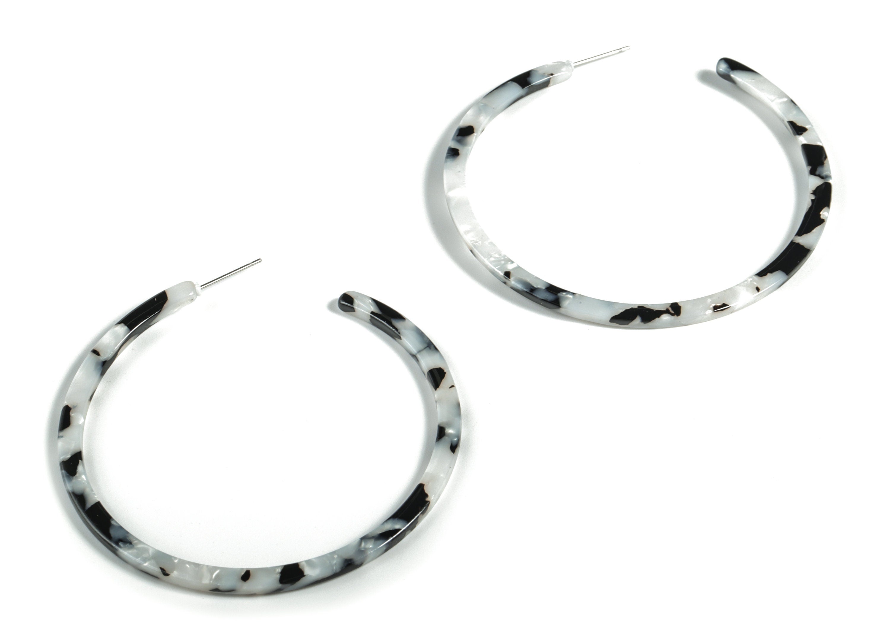 Open Hoop Earrings Stud - 2.5 inch Hoop Earring - Acetate Round Earring Post - Color Code: A15 - 66x4x3mm - AC1307B - DOMEDBAZAAR