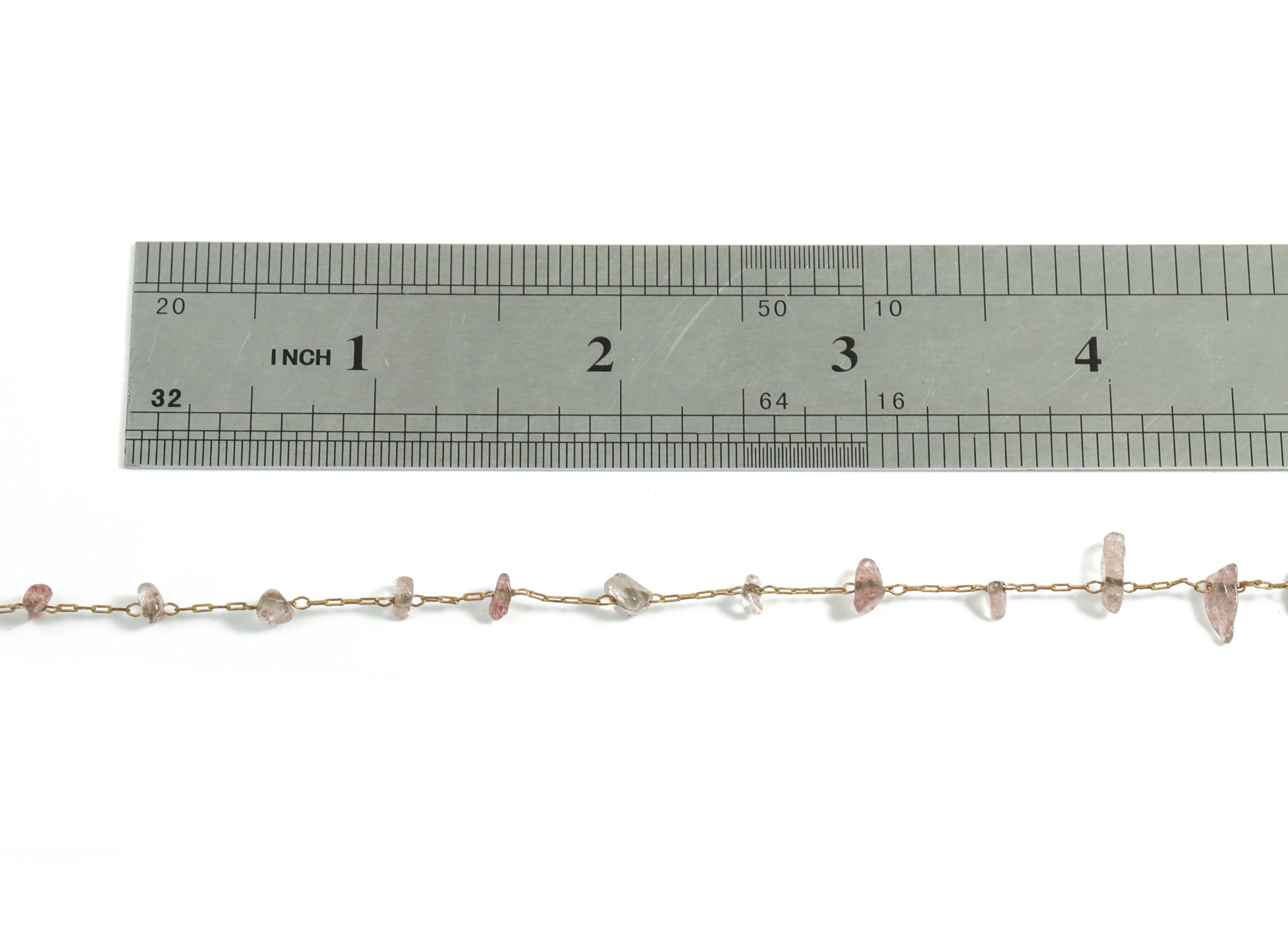 Brass Clear Pink Stone Chain – Natural Stone Beaded Chain for Necklace, Bracelet – Jewelry Making Chains – 2.02x0.75x0.25mm – CC1175-3 - DOMEDBAZAAR