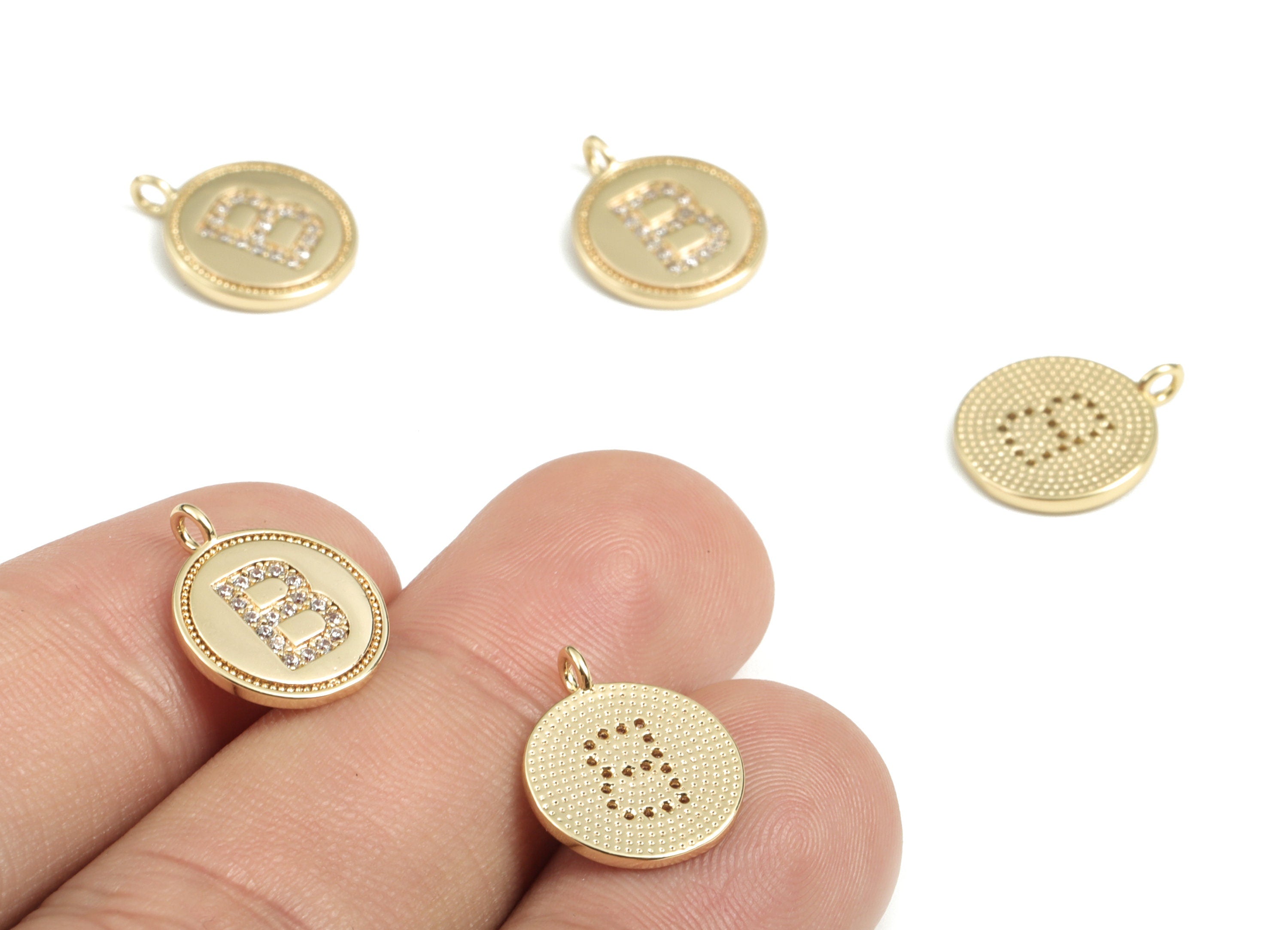 Brass Round Letter B Charm – Initial B Gold Round Pendant – 18k Real Gold Plated Brass Earring Charms – 14.72x11.88x1.39mm - RGP2853B - DOMEDBAZAAR