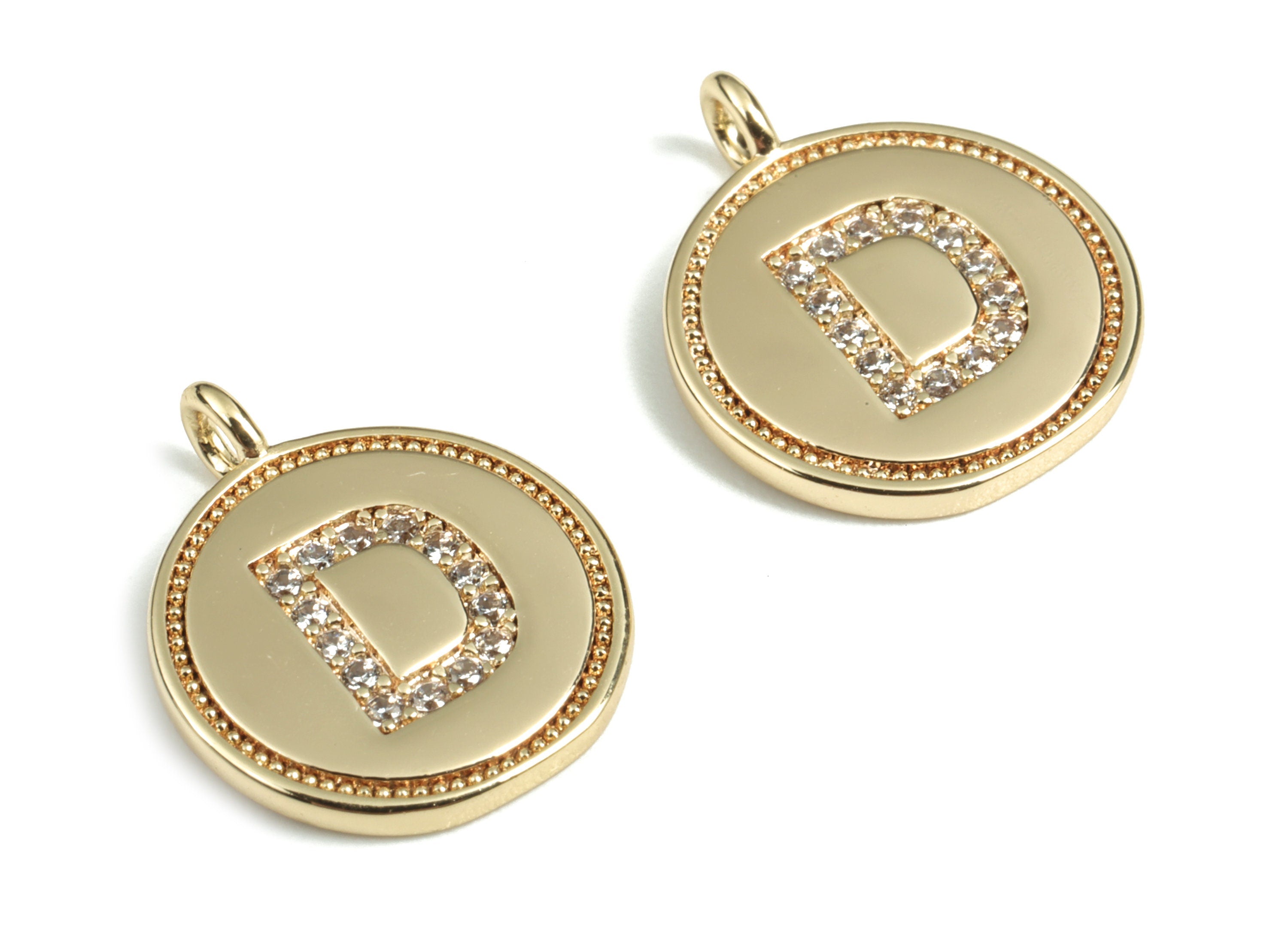 Brass Round Letter D Charm – Initial D Gold Round Pendant – 18k Real Gold Plated Brass Earring Charms – 14.72x11.88x1.39mm - RGP2853D - DOMEDBAZAAR