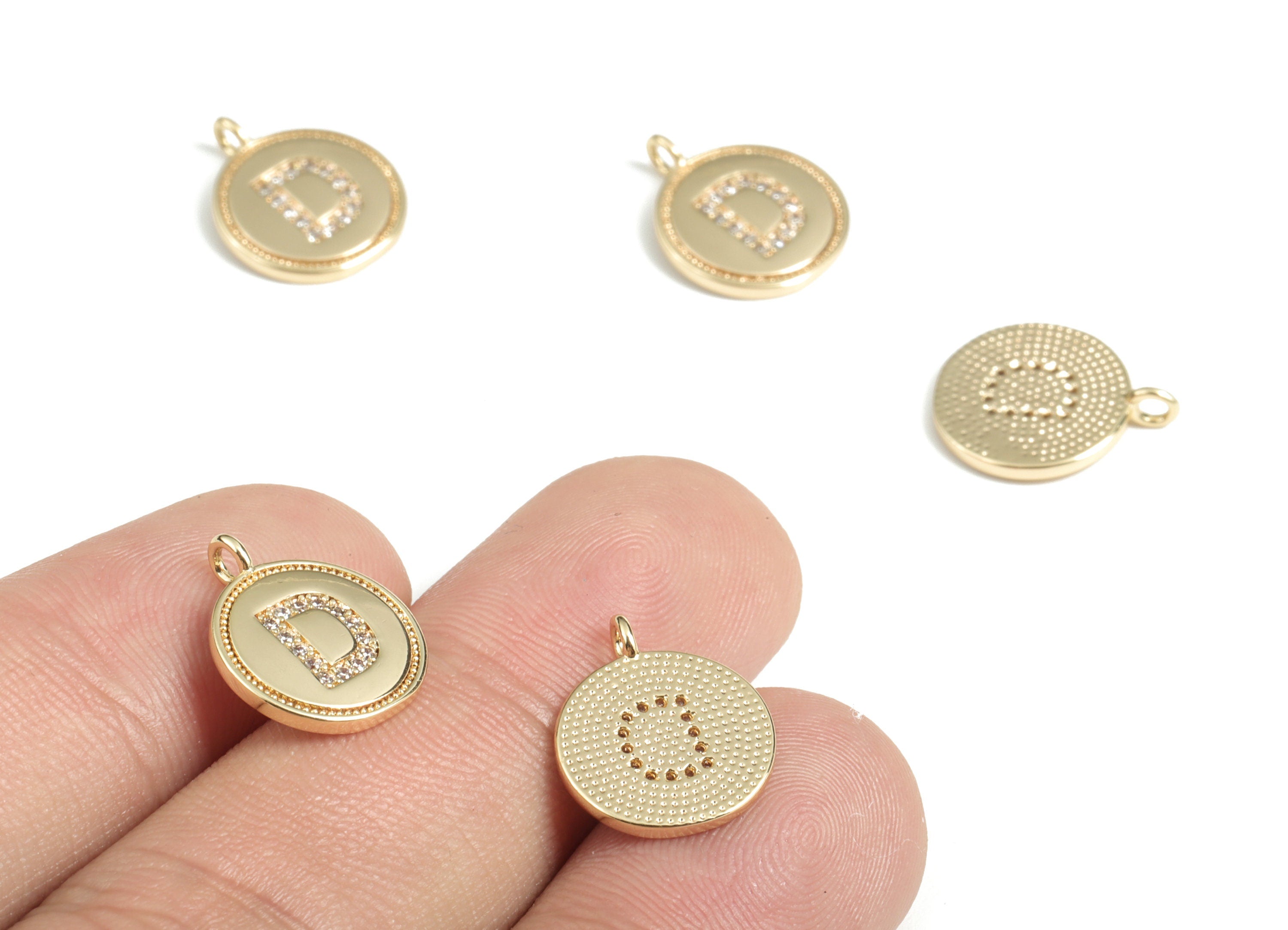 Brass Round Letter D Charm – Initial D Gold Round Pendant – 18k Real Gold Plated Brass Earring Charms – 14.72x11.88x1.39mm - RGP2853D - DOMEDBAZAAR