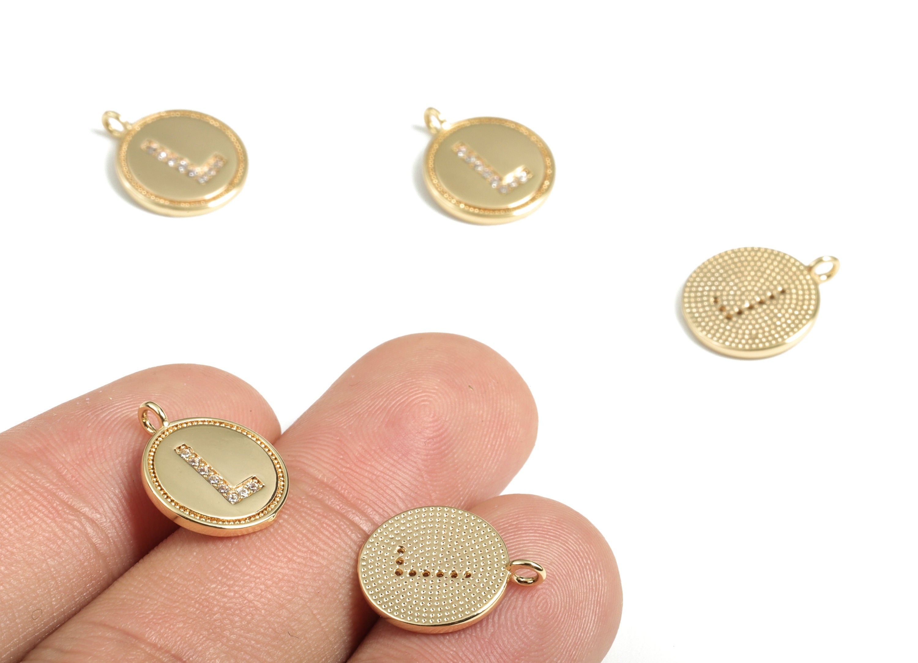 Brass Round Letter L Charm – Initial L Gold Round Pendant – 18k Real Gold Plated Brass Earring Charms – 14.72x11.88x1.39mm - RGP2853L - DOMEDBAZAAR