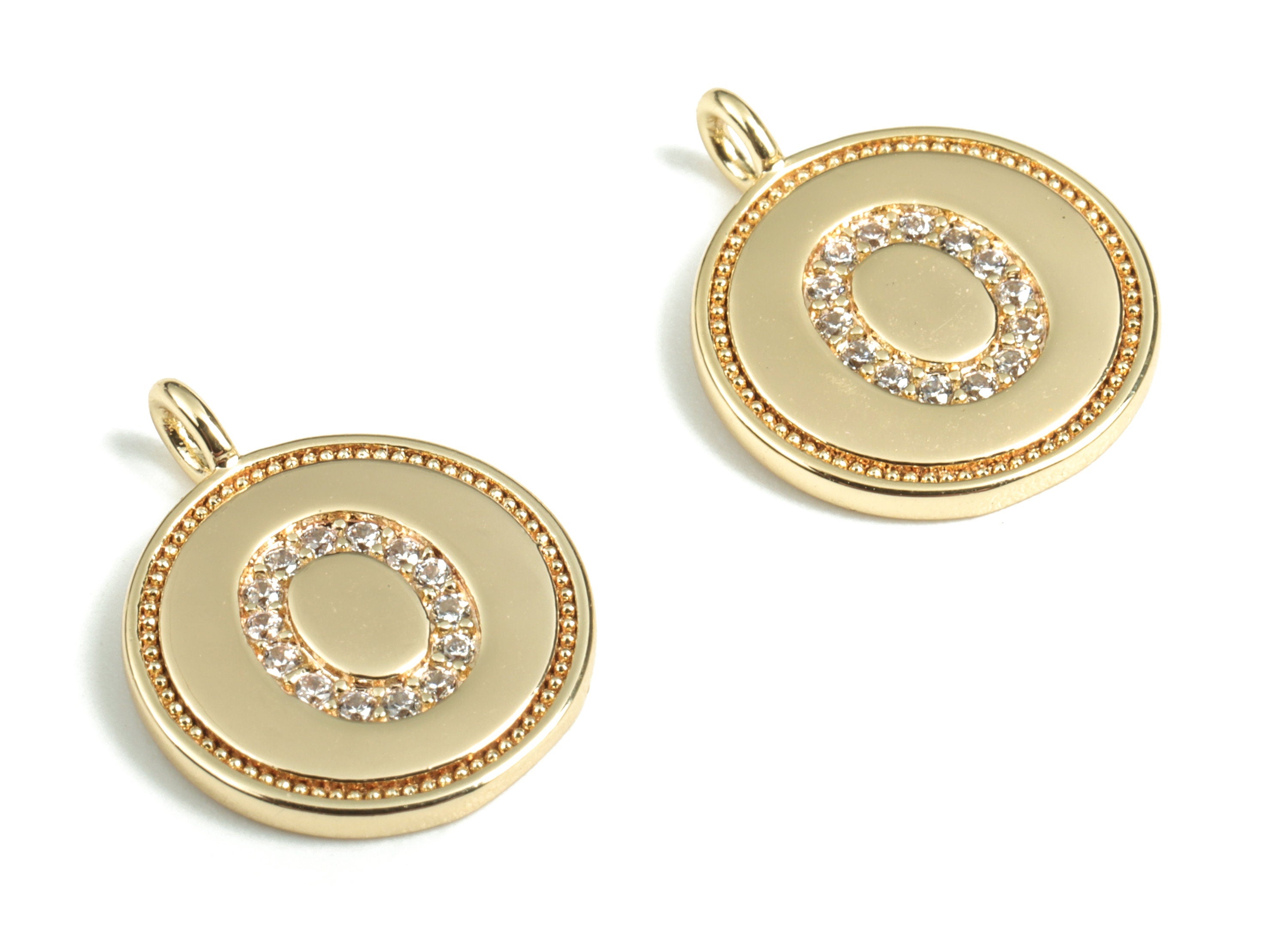 Brass Round Letter O Charm – Initial O Gold Round Pendant – 18k Real Gold Plated Brass Earring Charms – 14.72x11.88x1.39mm - RGP2853O - DOMEDBAZAAR