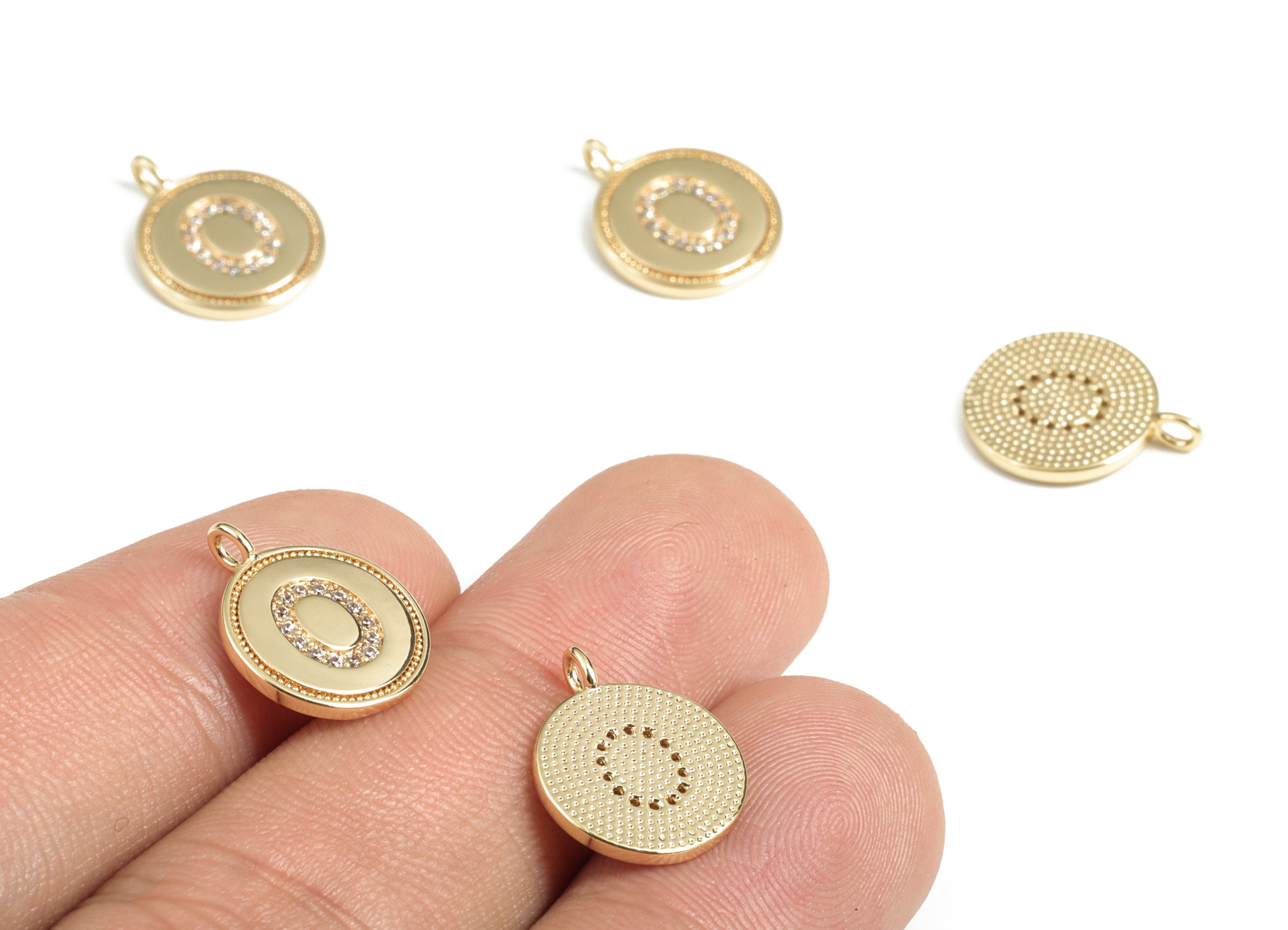 Brass Round Letter O Charm – Initial O Gold Round Pendant – 18k Real Gold Plated Brass Earring Charms – 14.72x11.88x1.39mm - RGP2853O - DOMEDBAZAAR