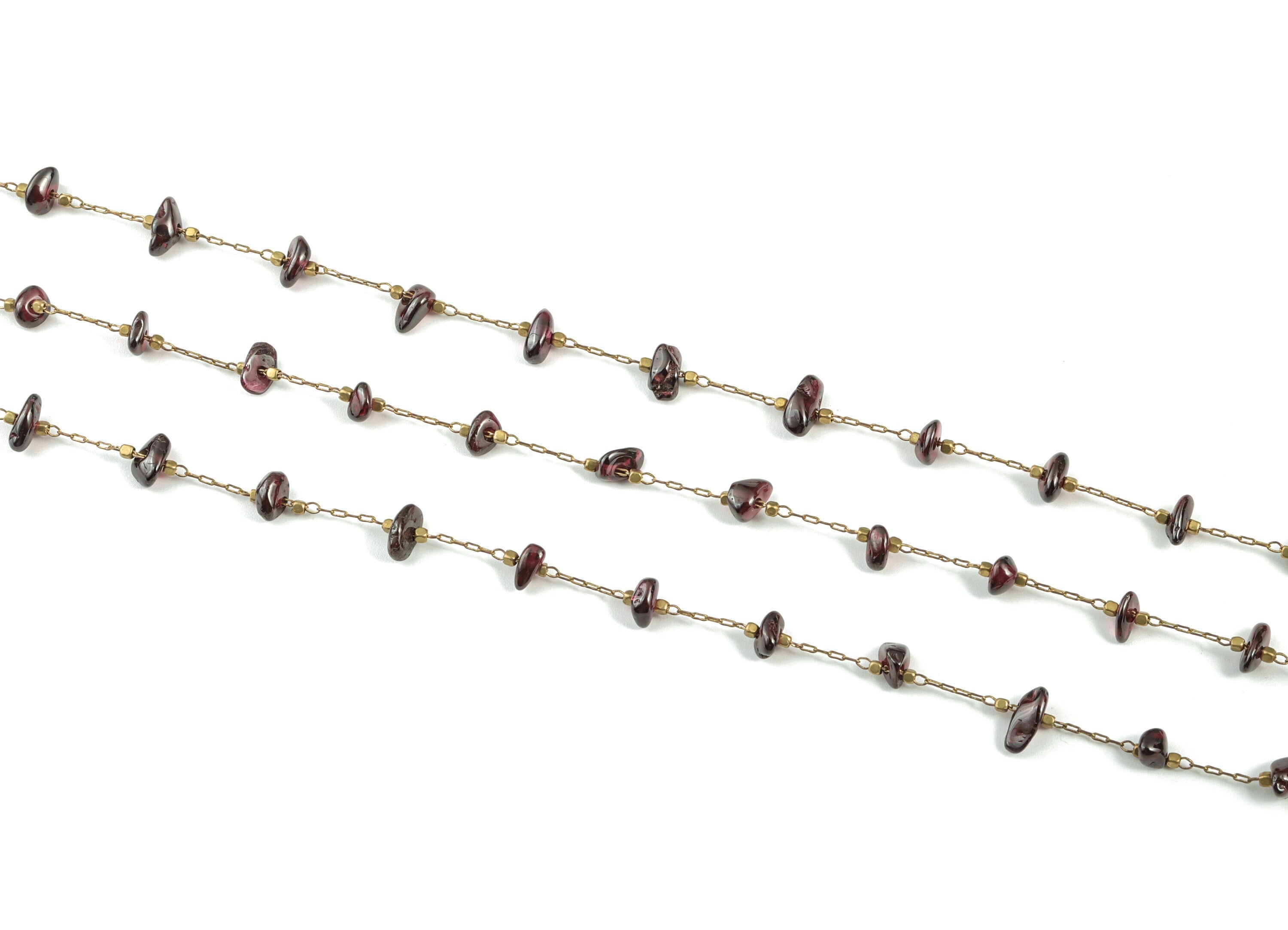 Brass Natural Stone Beaded Chain –Raw Brass Dark Red Stone Chain – Satellite Chain for Necklace, Bracelet - 2.36x0.84x0.22mm – CC1175-4 - DOMEDBAZAAR