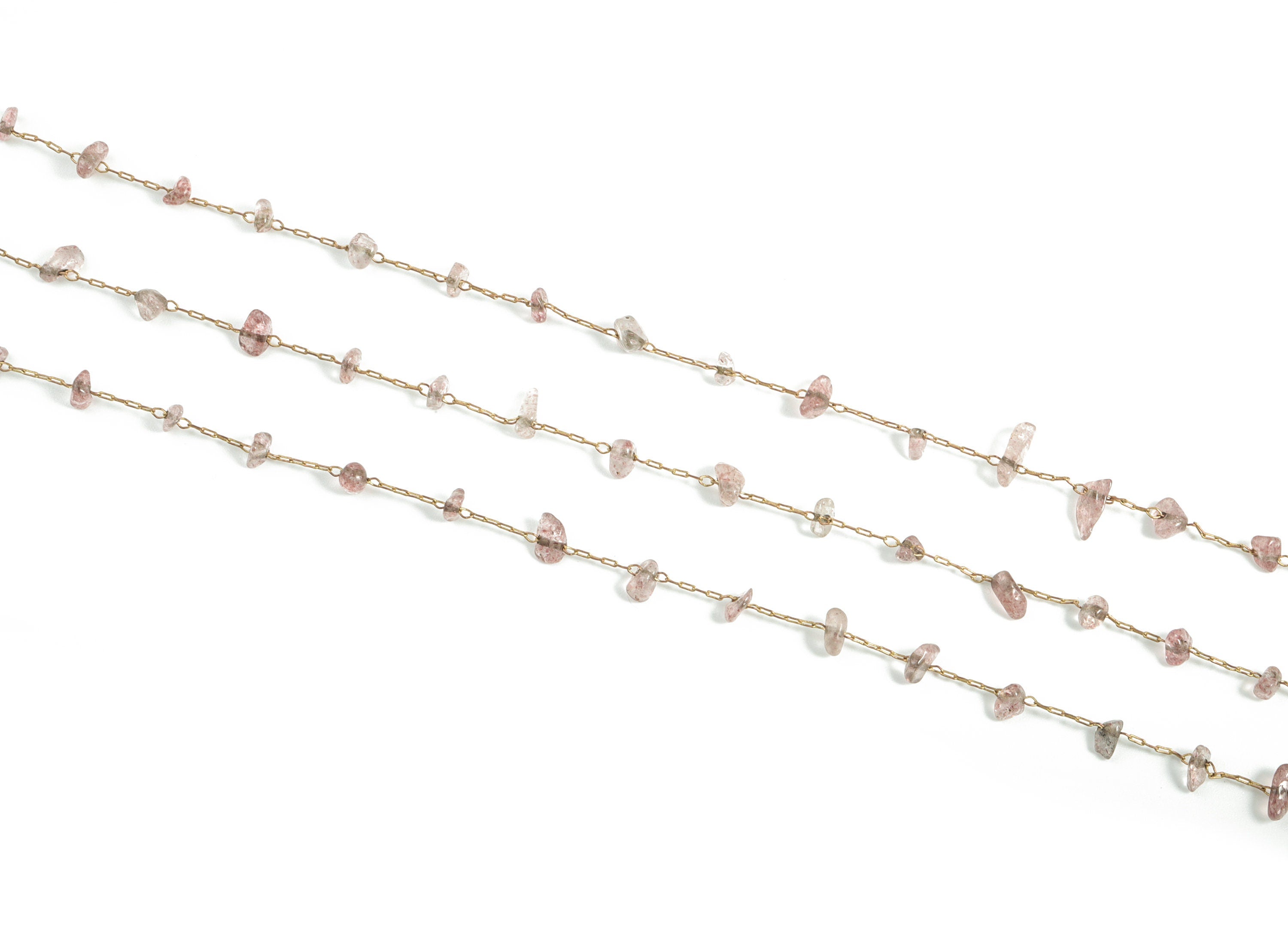 Brass Clear Pink Stone Chain – Natural Stone Beaded Chain for Necklace, Bracelet – Jewelry Making Chains – 2.02x0.75x0.25mm – CC1175-3 - DOMEDBAZAAR