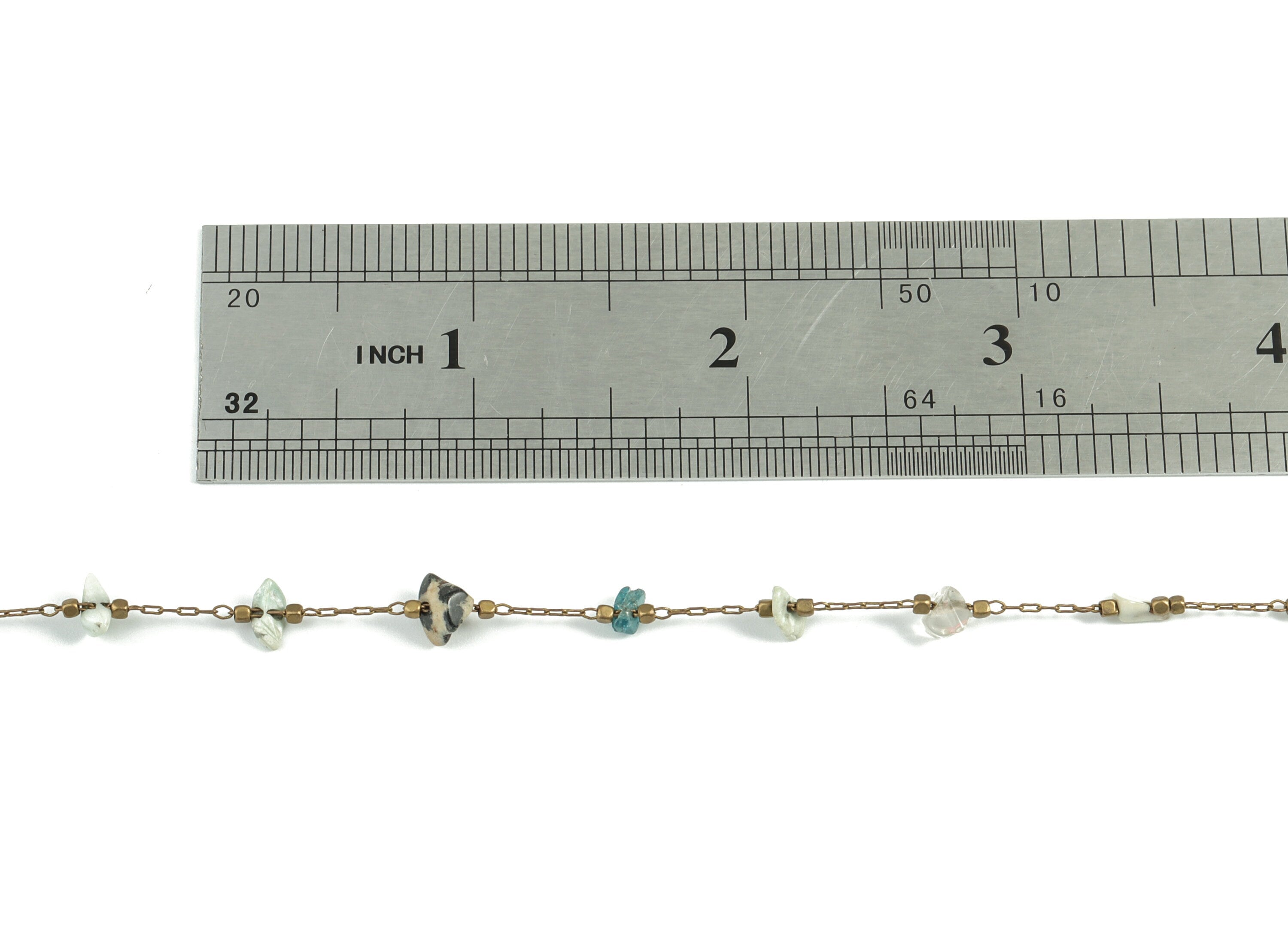 Brass Multi-Color Mix Natural Stone Chain – Raw Brass Necklace Chain, Bracelet Chain - Jewelry Making Chains – 2.07x0.8x0.25mm – CC1175-12 - DOMEDBAZAAR