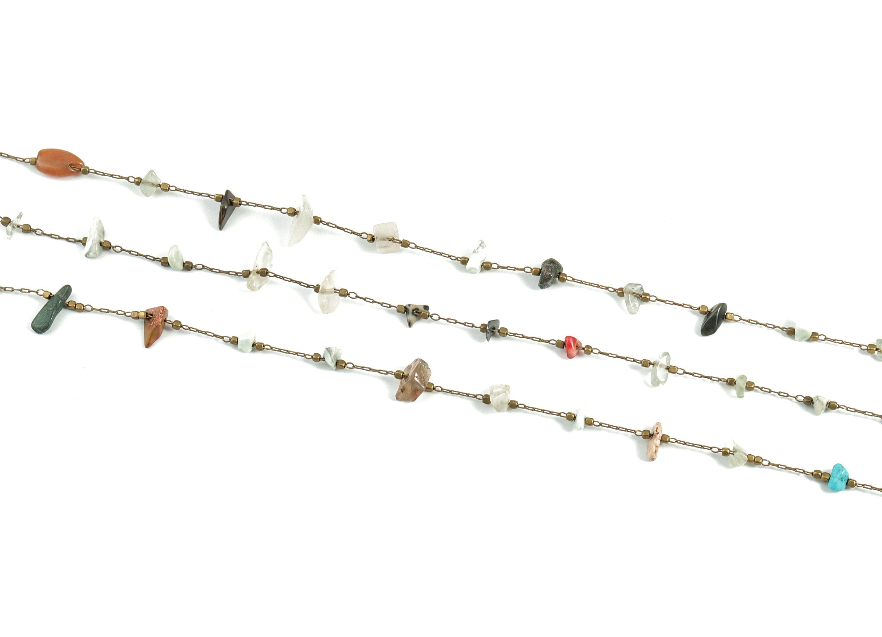 Brass Multi-Color Mix Natural Stone Chain – Raw Brass Necklace Chain, Bracelet Chain - Jewelry Making Chains – 2.07x0.8x0.25mm – CC1175-12 - DOMEDBAZAAR