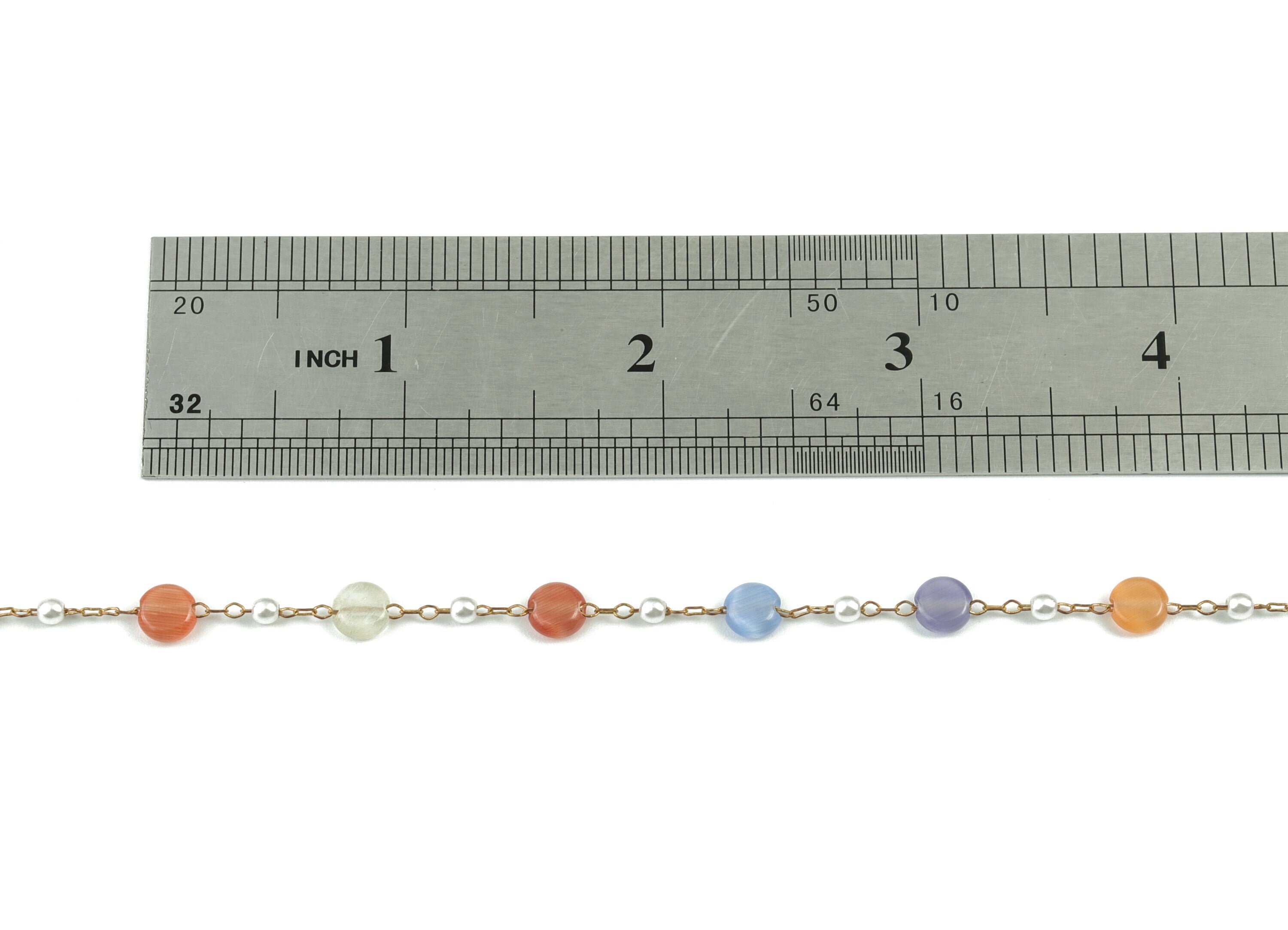 Brass Multi Color Mix Natural Stone Chain – Raw Brass Necklace, Bracelet Chain – Stone & Pearl Chain - 2.17x1.48x0.23mm – CC1175-13 - DOMEDBAZAAR