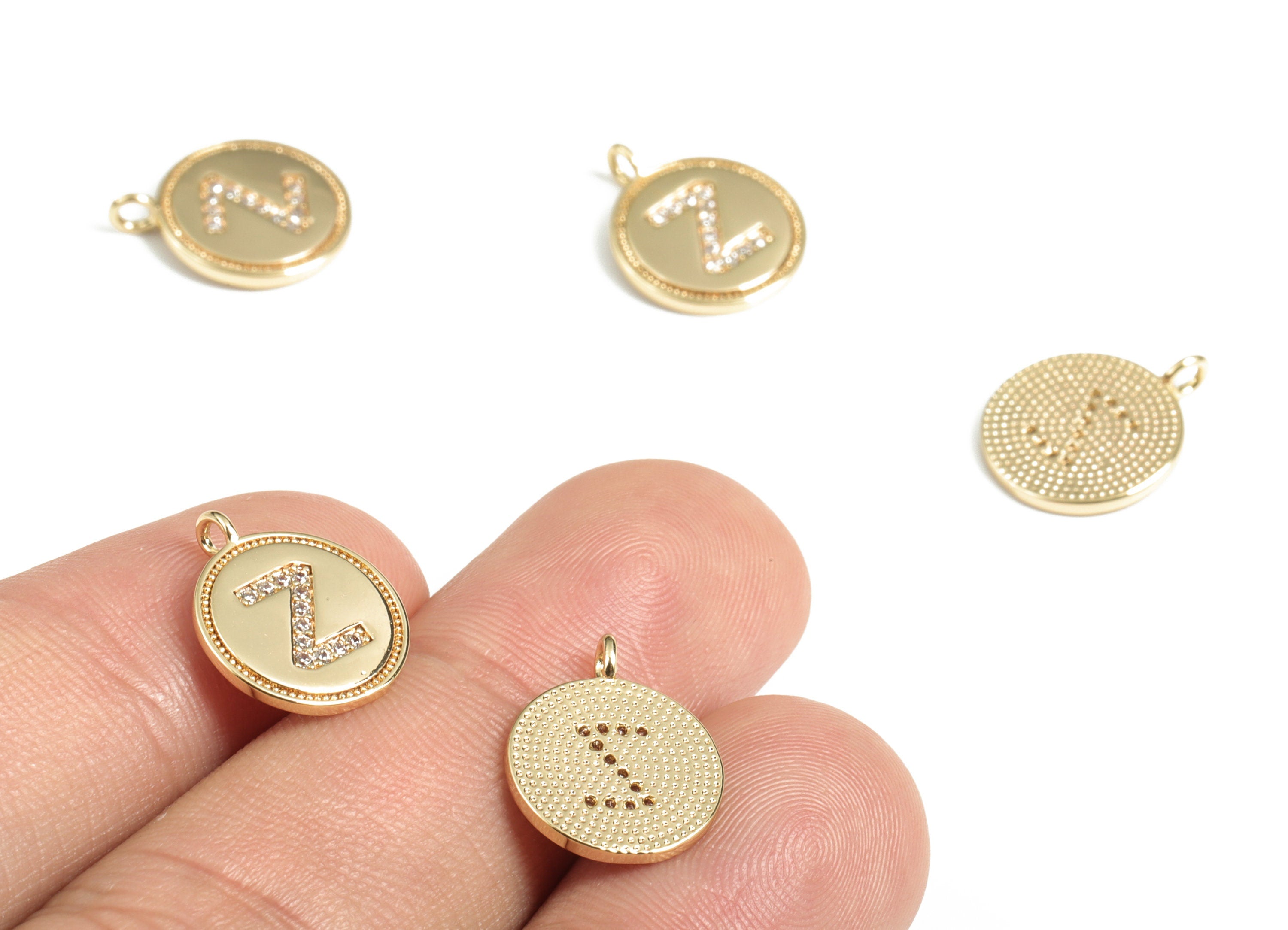 Brass Round Letter Z Charm – Initial Z Gold Round Pendant – 18k Real Gold Plated Brass Earring Charms – 14.72x11.88x1.39mm - RGP2853Z - DOMEDBAZAAR